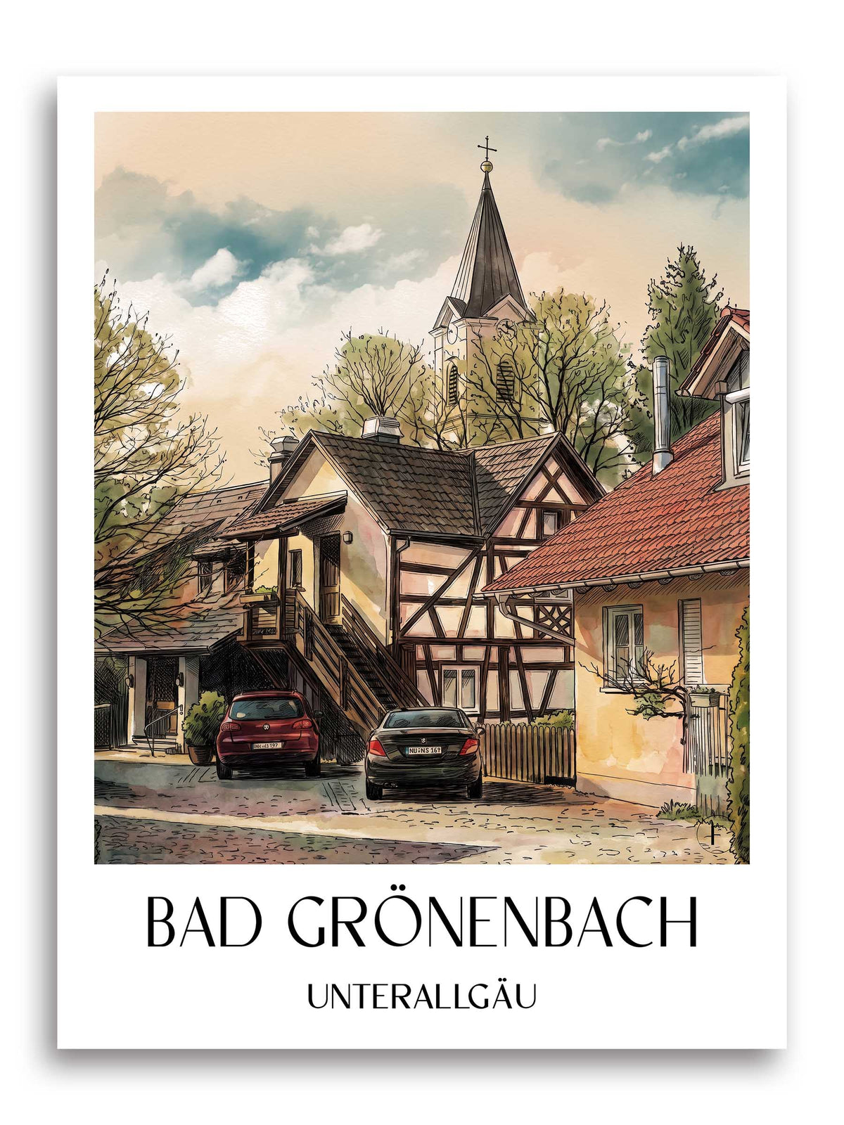 Bad Grönenbach Poster - Unterallgäu - Deutschland Kunstdruck - Aquarell von A4 bis A1 - favplace