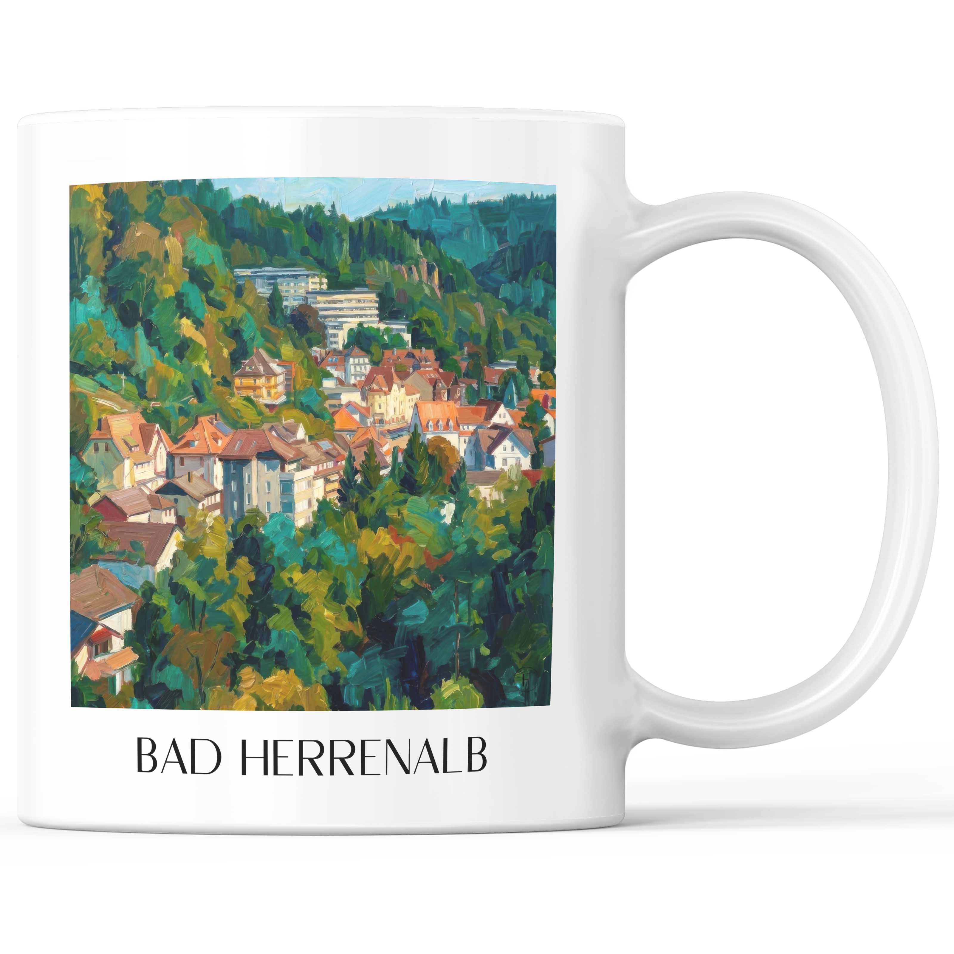Bad Herrenalb Kaffeebecher - Baden-Württemberg - Deutschland Becher - Kaffeetasse im Ölgemälde Stil - favplace