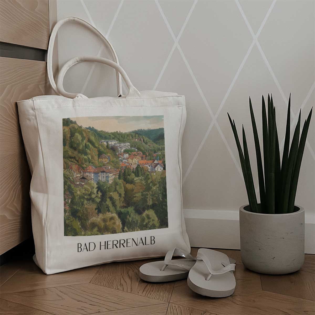 bad-herrenalb-baden-württemberg-deutschland-einkaufstasche-aquarell