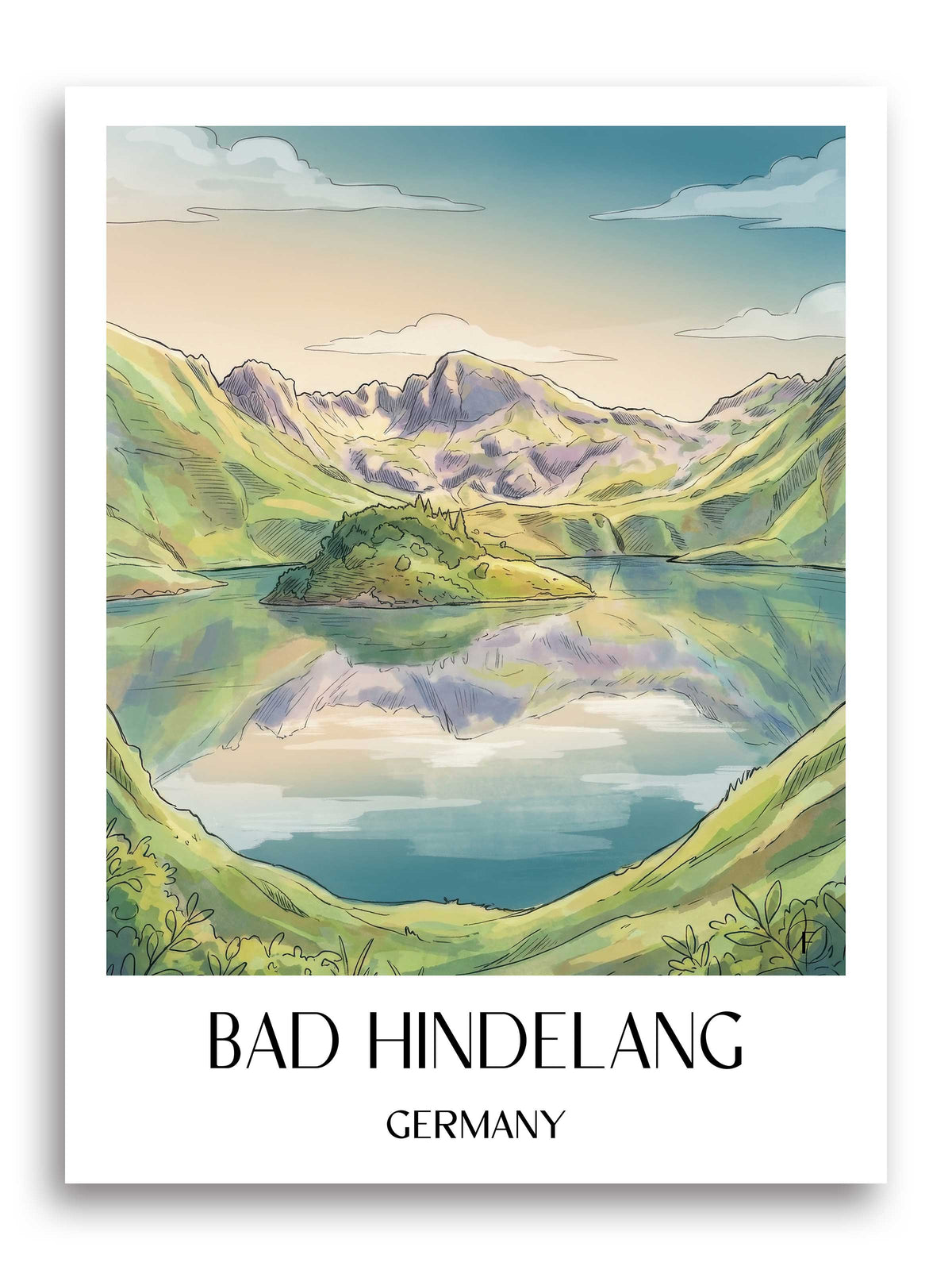 Bad Hindelang Poster - Oberallgäu - Deutschland Kunstdruck - Aquarell von A4 bis A1 - favplace