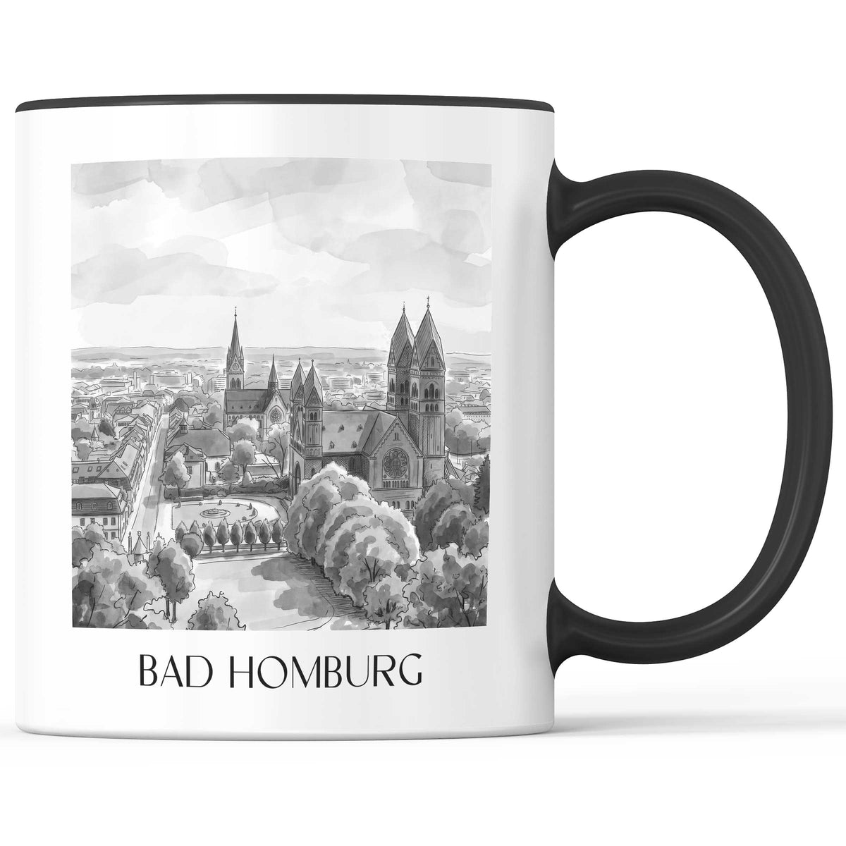 Bad Homburg Kaffeebecher - Hessen - Deutschland Becher - Kaffeetasse im Aquarell Schwarz-Weiß Stil - favplace
