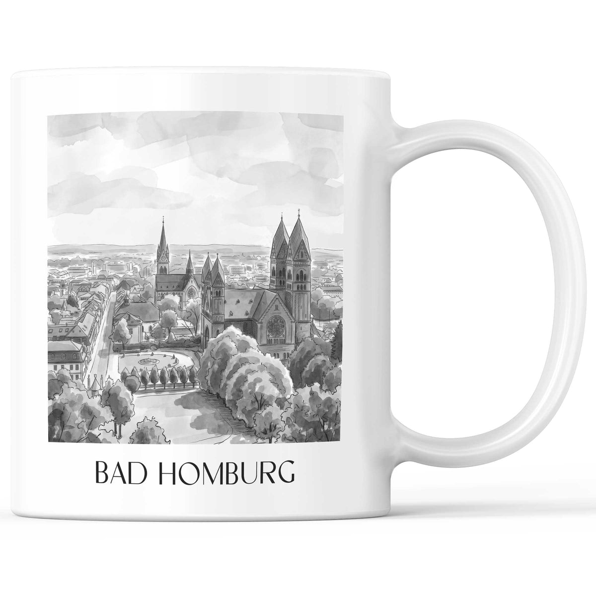 Bad Homburg Kaffeebecher - Hessen - Deutschland Becher - Kaffeetasse im Aquarell Schwarz-Weiß Stil - favplace