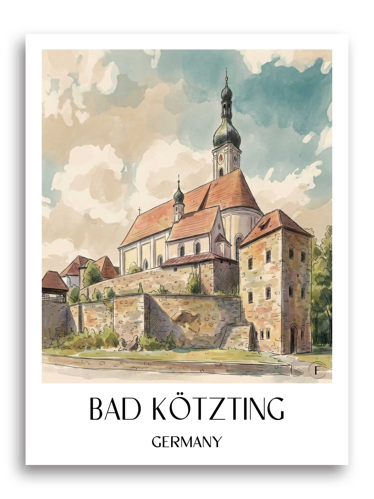 Bad Kötzting Poster - Bayerischer Wald - Deutschland Kunstdruck - Aquarell von A4 bis A1 - favplace