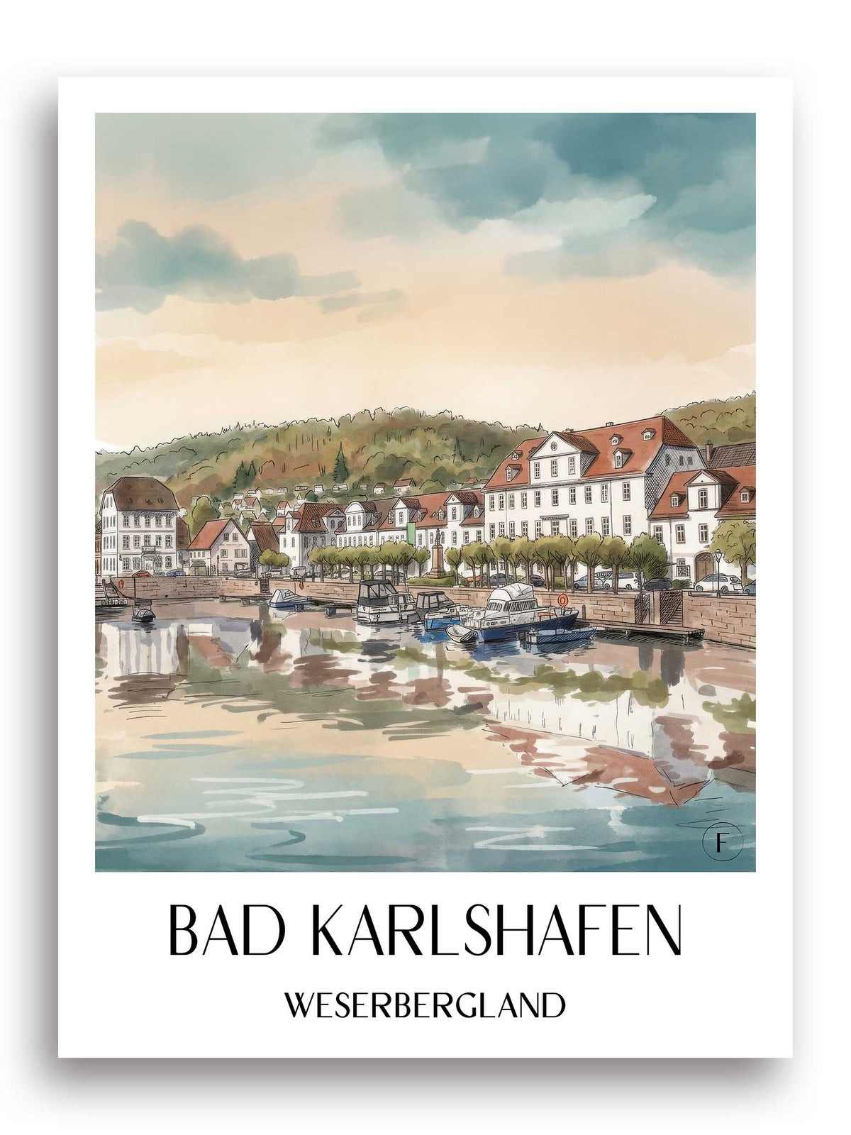 bad-karlshafen-weserbergland-deutschland-poster-aquarell