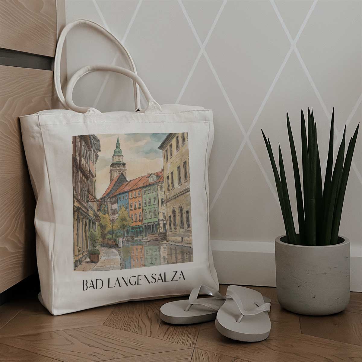 bad-langensalza-thüringer-becken-deutschland-einkaufstasche-aquarell