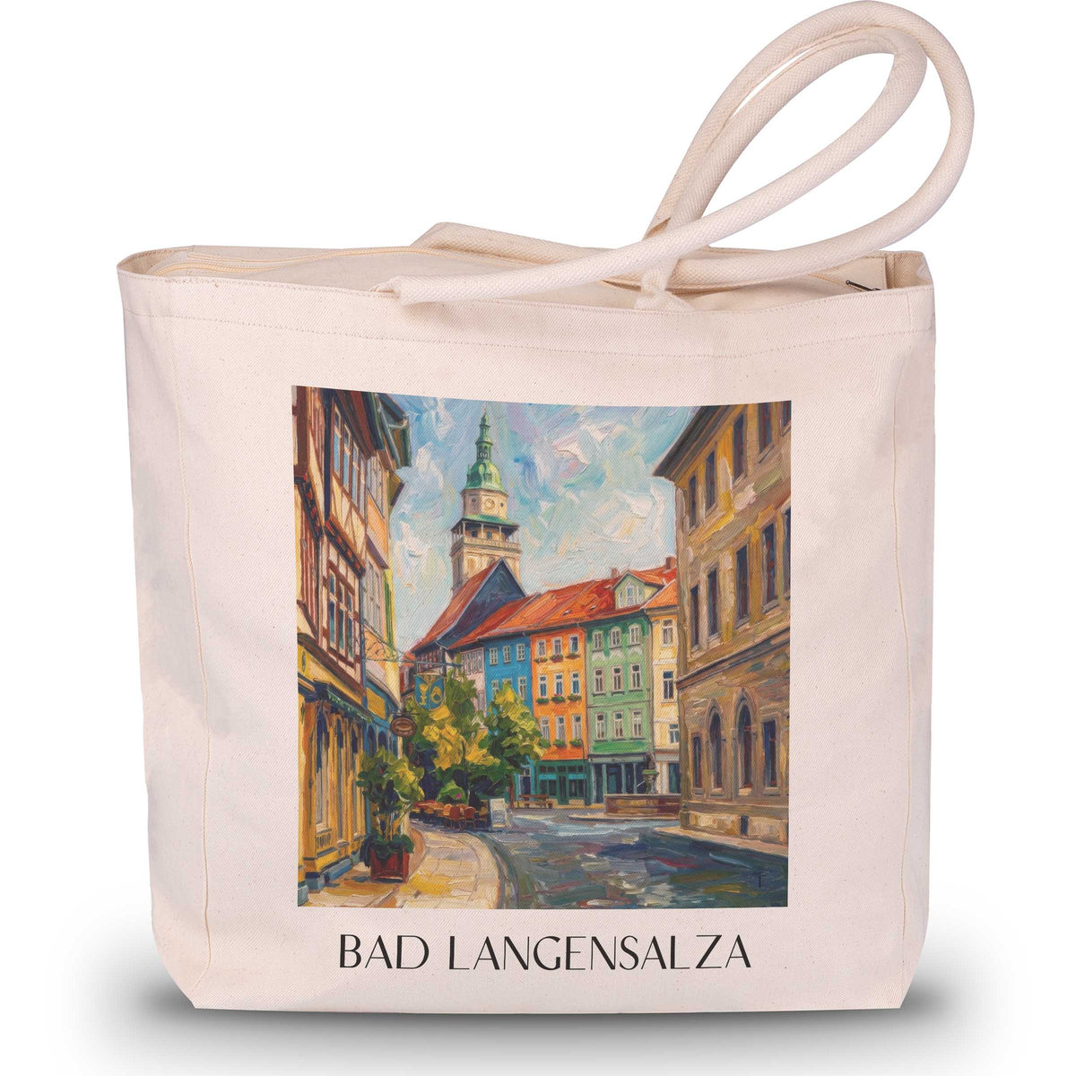 Bad Langensalza Shopping Tasche - Thüringer Becken - Deutschland Tote Bag - Einkaufstasche im Ölgemälde Stil - favplace