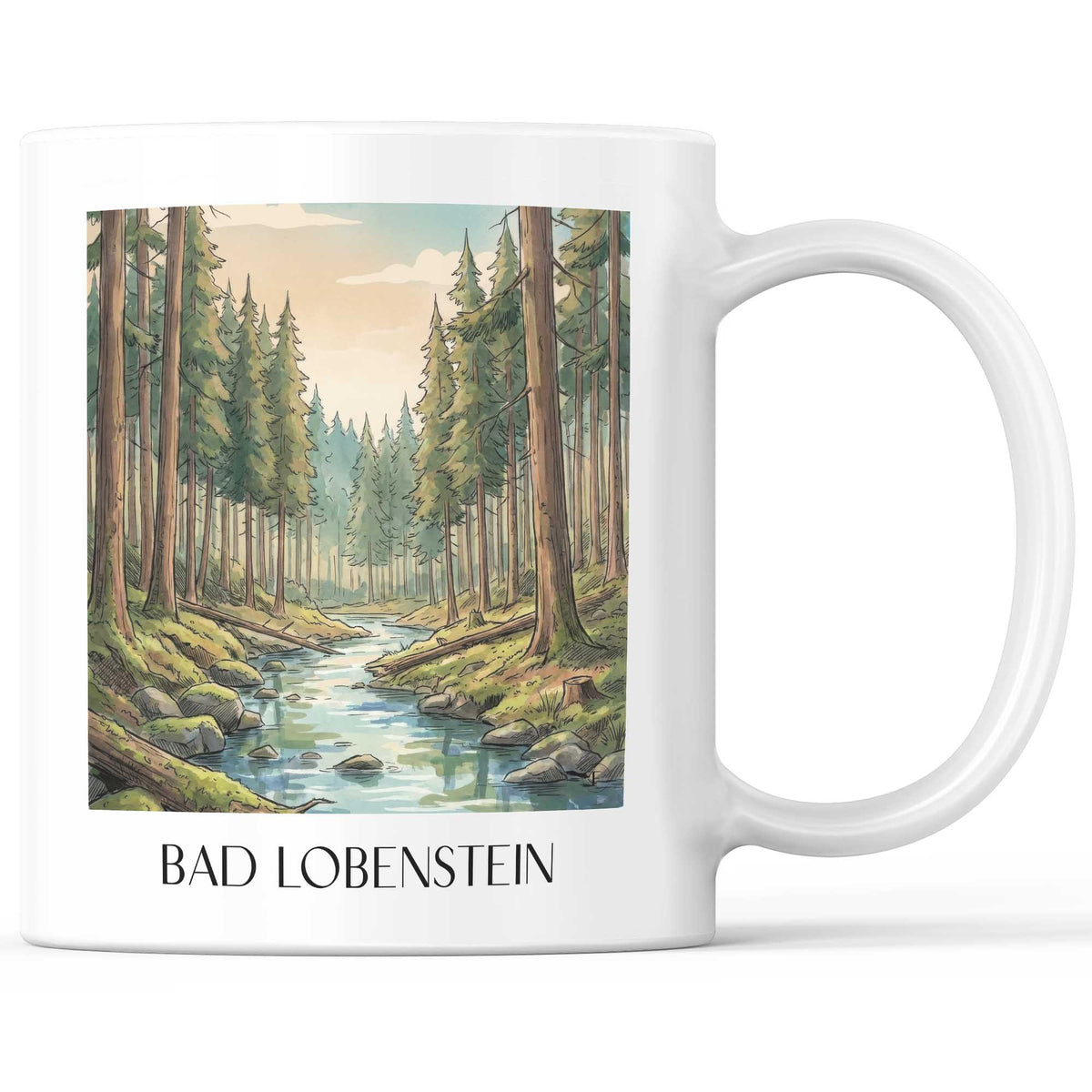 Bad Lobenstein Kaffeebecher - Thüringer Schiefergebirge - Deutschland Becher - Kaffeetasse im Aquarell Stil - favplace