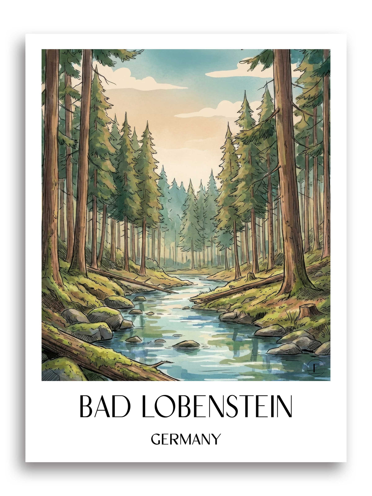 Bad Lobenstein Poster - Thüringer Schiefergebirge - Deutschland Kunstdruck - Aquarell von A4 bis A1 - favplace
