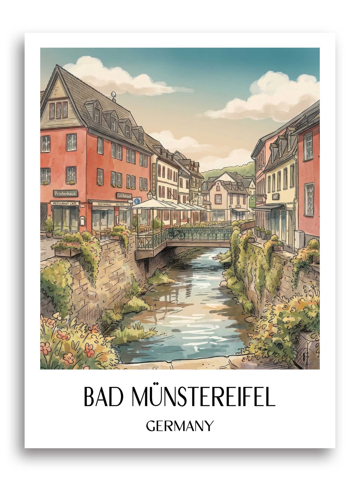 Bad Münstereifel Poster - Eifel - Deutschland Kunstdruck - Aquarell von A4 bis A1 - favplace