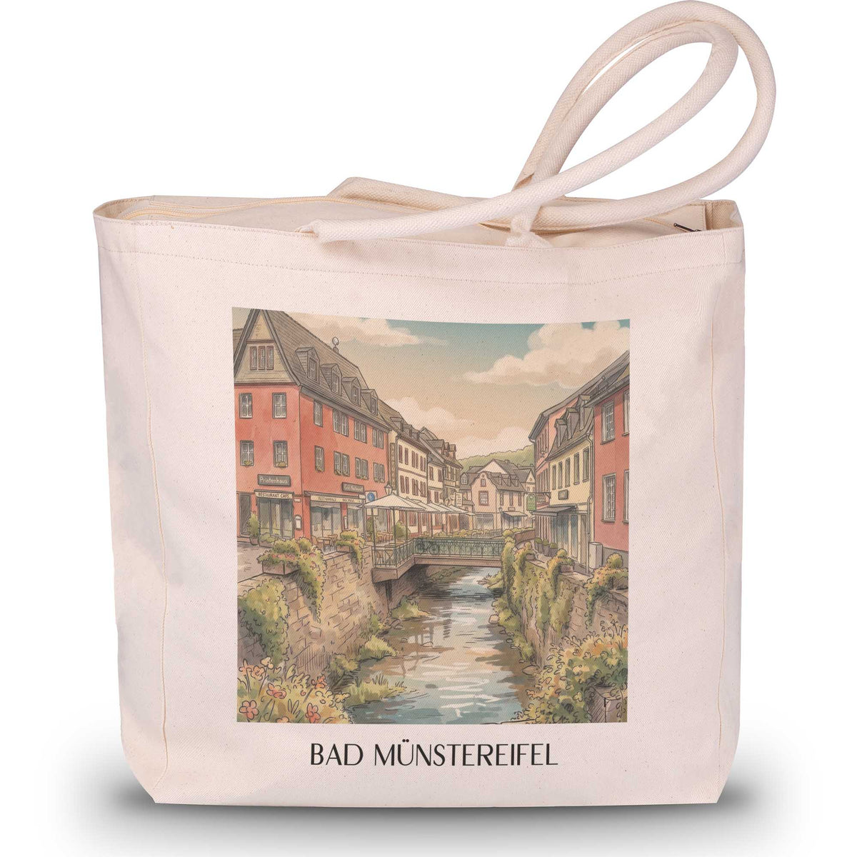 Bad Münstereifel Shopping Tasche - Eifel - Deutschland Tote Bag - Einkaufstasche im Aquarell Stil - favplace
