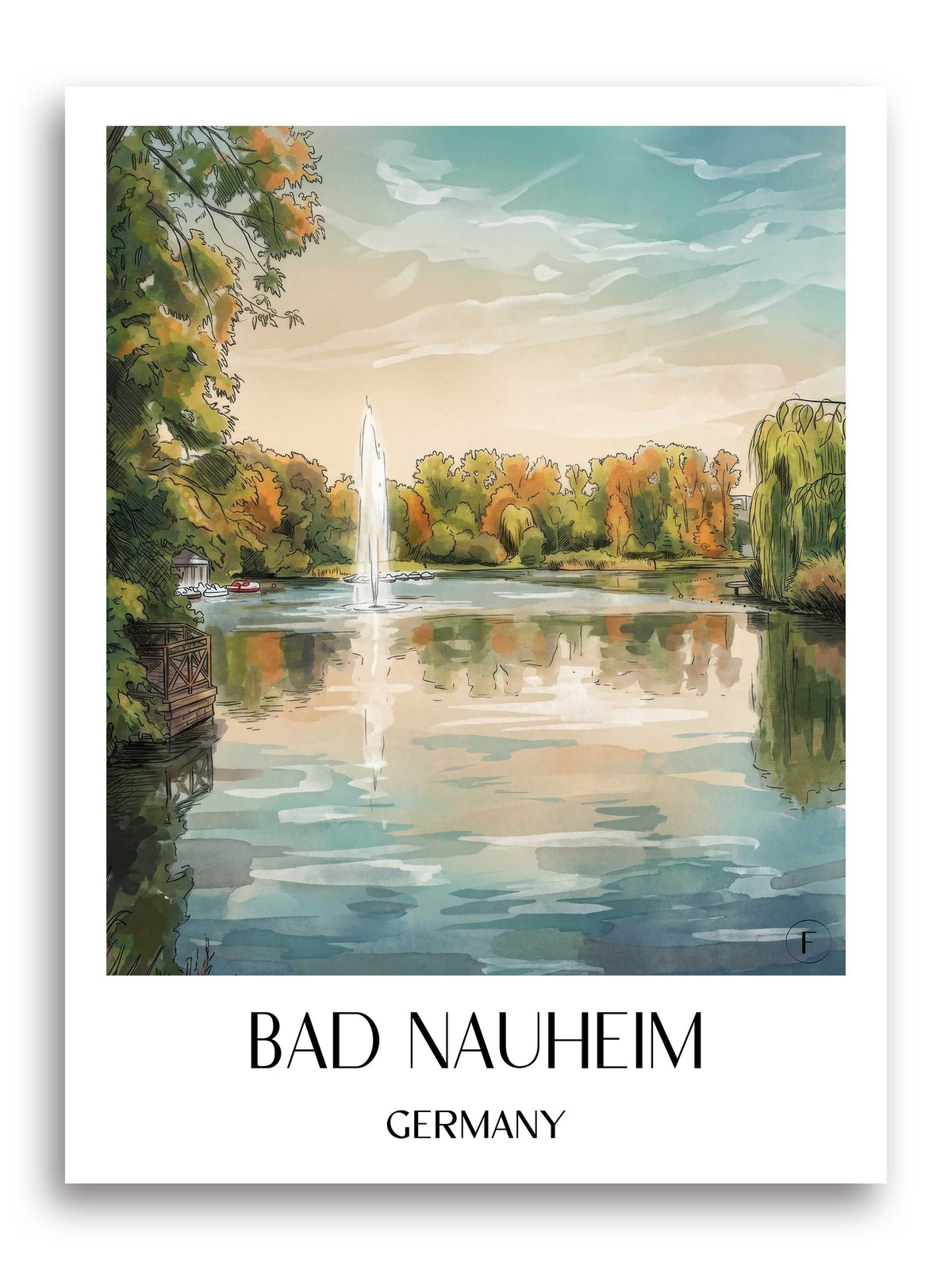 Bad Nauheim Poster - Wetterau - Deutschland Kunstdruck - Aquarell von A4 bis A1 - favplace