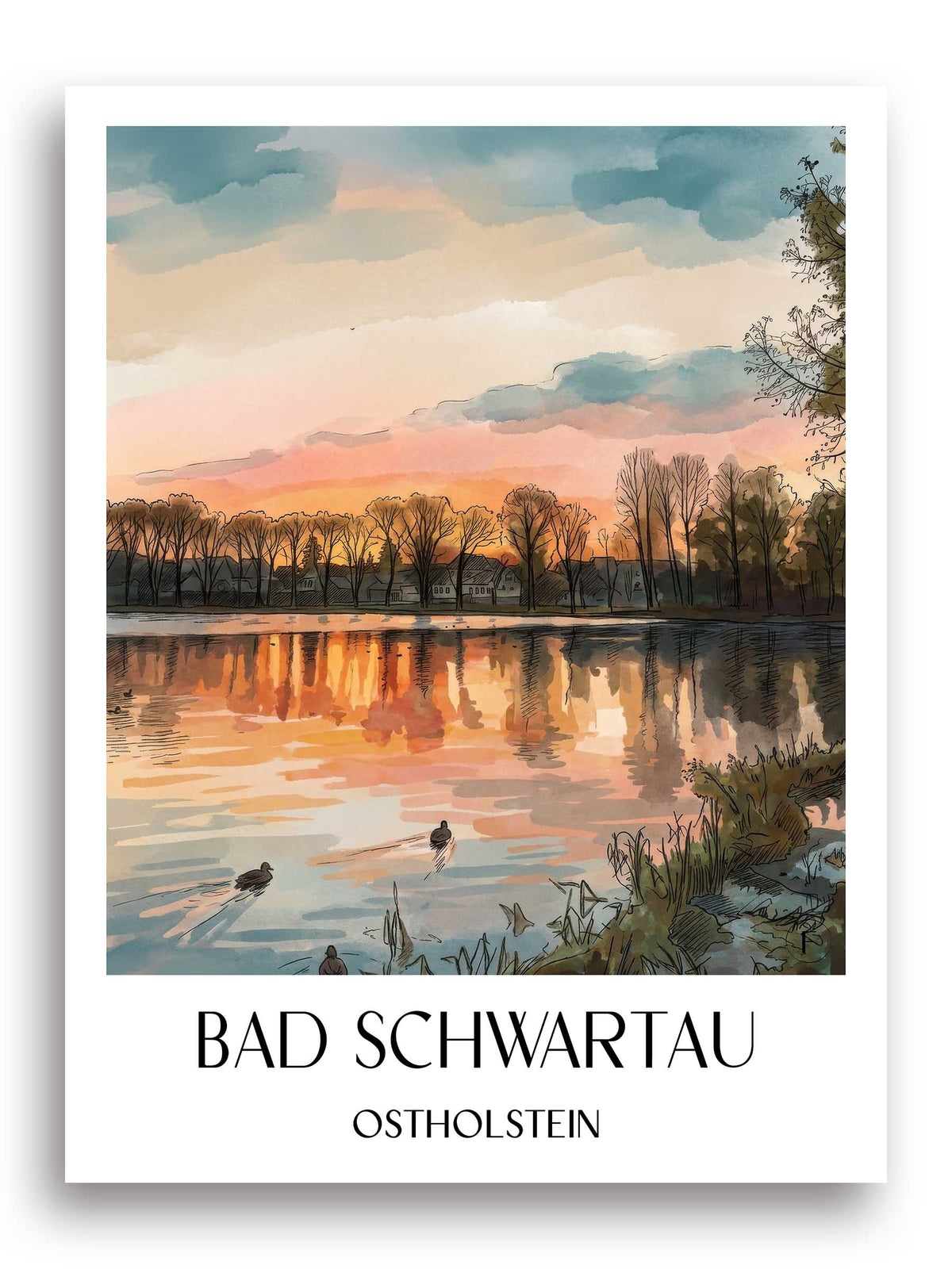 bad-schwartau-ostholstein-deutschland-poster-aquarell