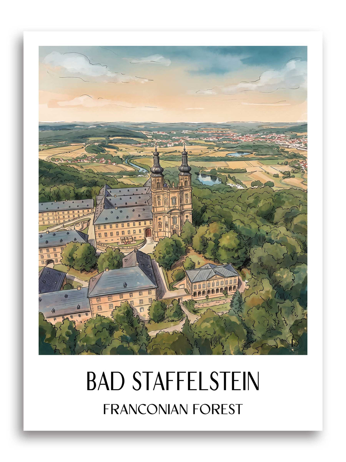 Bad Staffelstein Poster - Frankenwald - Deutschland Kunstdruck - Aquarell von A4 bis A1 - favplace