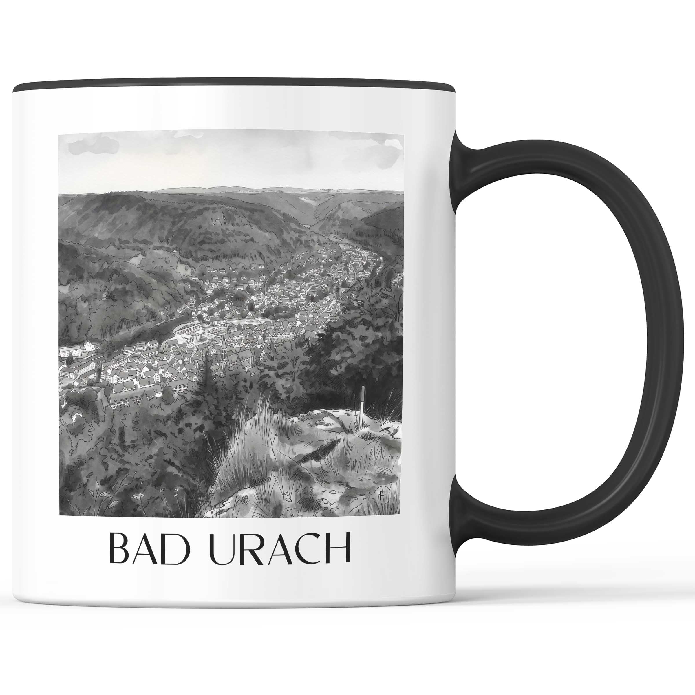 bad-urach-deutschland-kaffeebecher-aquarell-schwarz-weiss