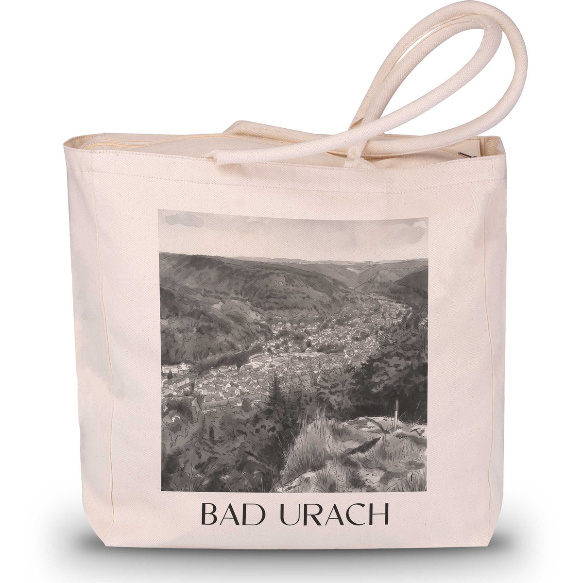 Bad Urach - Deutschland Tote Bag - Einkaufstasche im Aquarell Schwarz-Weiß Stil - favplace