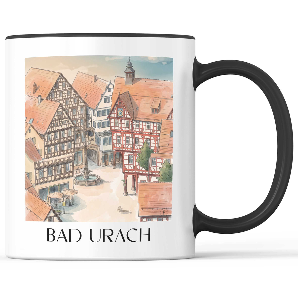 bad-urach-schwäbische-alb-deutschland-kaffeebecher-aquarell