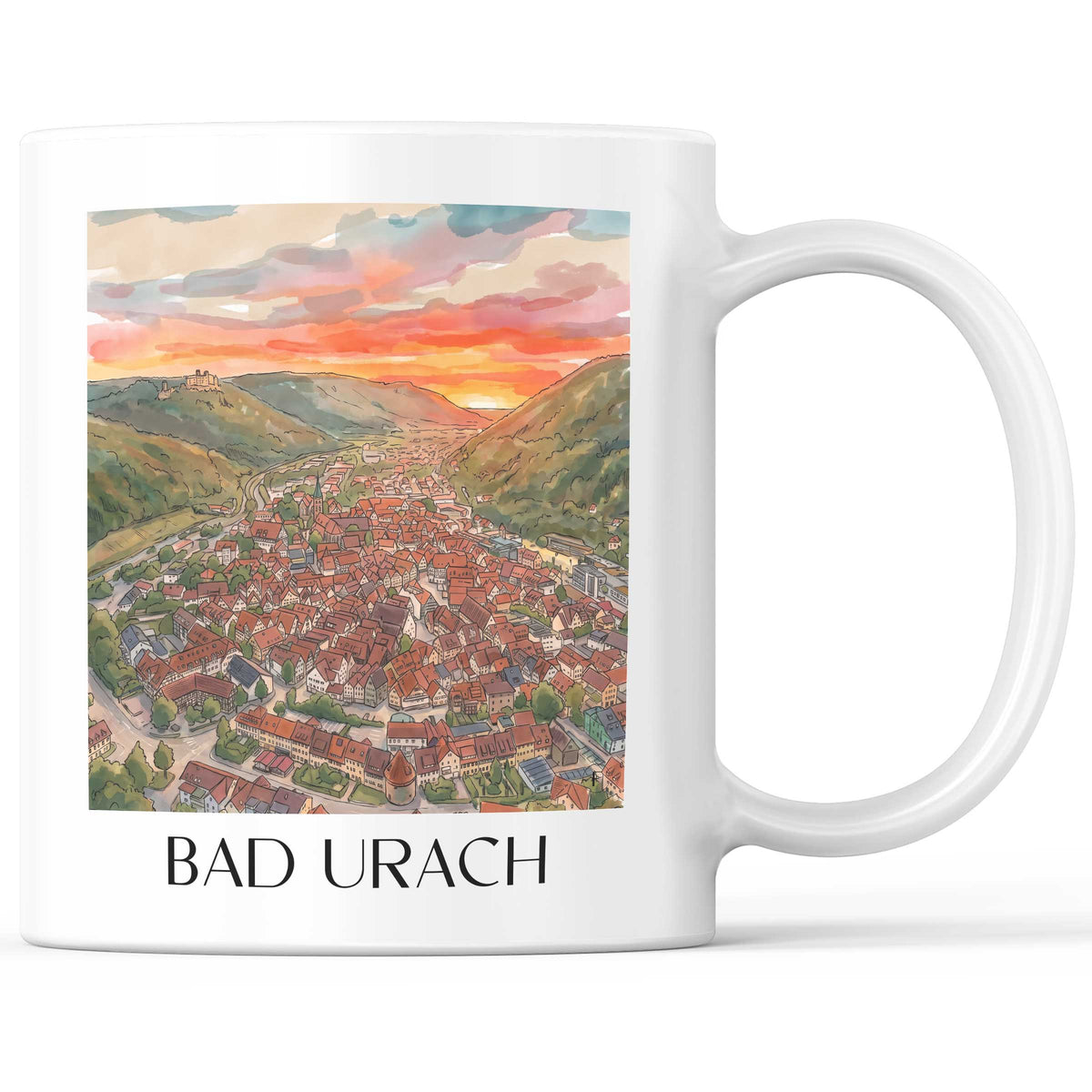 Bad Urach Kaffeebecher - Schwäbische Alb - Deutschland Becher - Kaffeetasse im Aquarell Stil - favplace