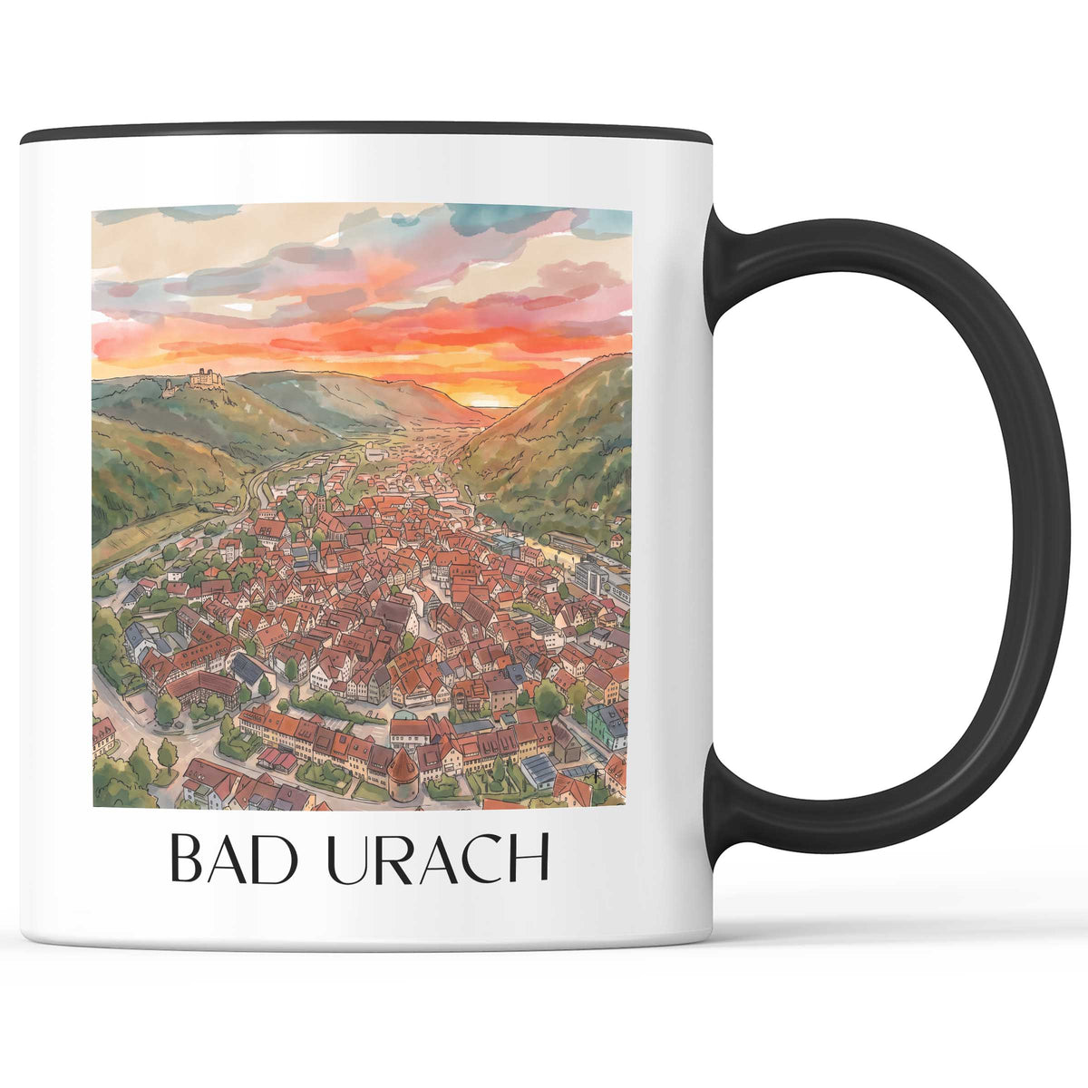 Bad Urach Kaffeebecher - Schwäbische Alb - Deutschland Becher - Kaffeetasse im Aquarell Stil - favplace