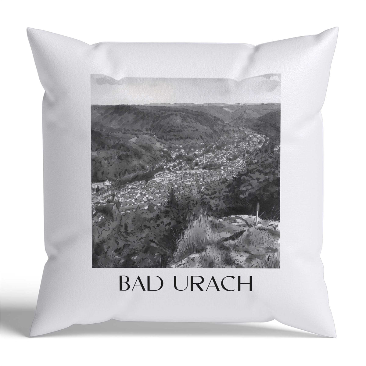 bad-urach-deutschland-deutschland-kissenbezug-aquarell-schwarz-weiss