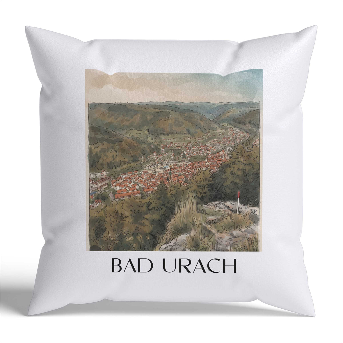 Bad Urach Kissenhülle - Zierkissen Bezug - Deutschland - Deutschland Kissen bzw. Kissenbezug im Aquarell Stil - favplace