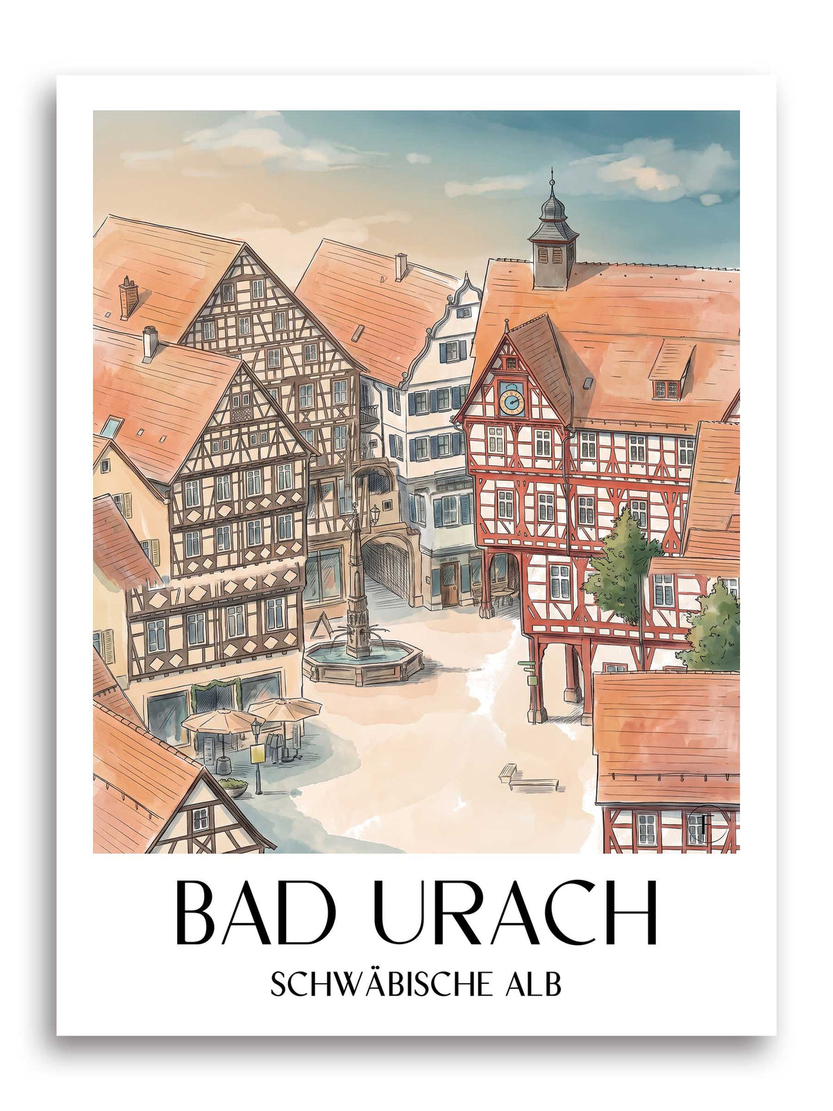 bad-urach-schwäbische-alb-deutschland-poster-aquarell
