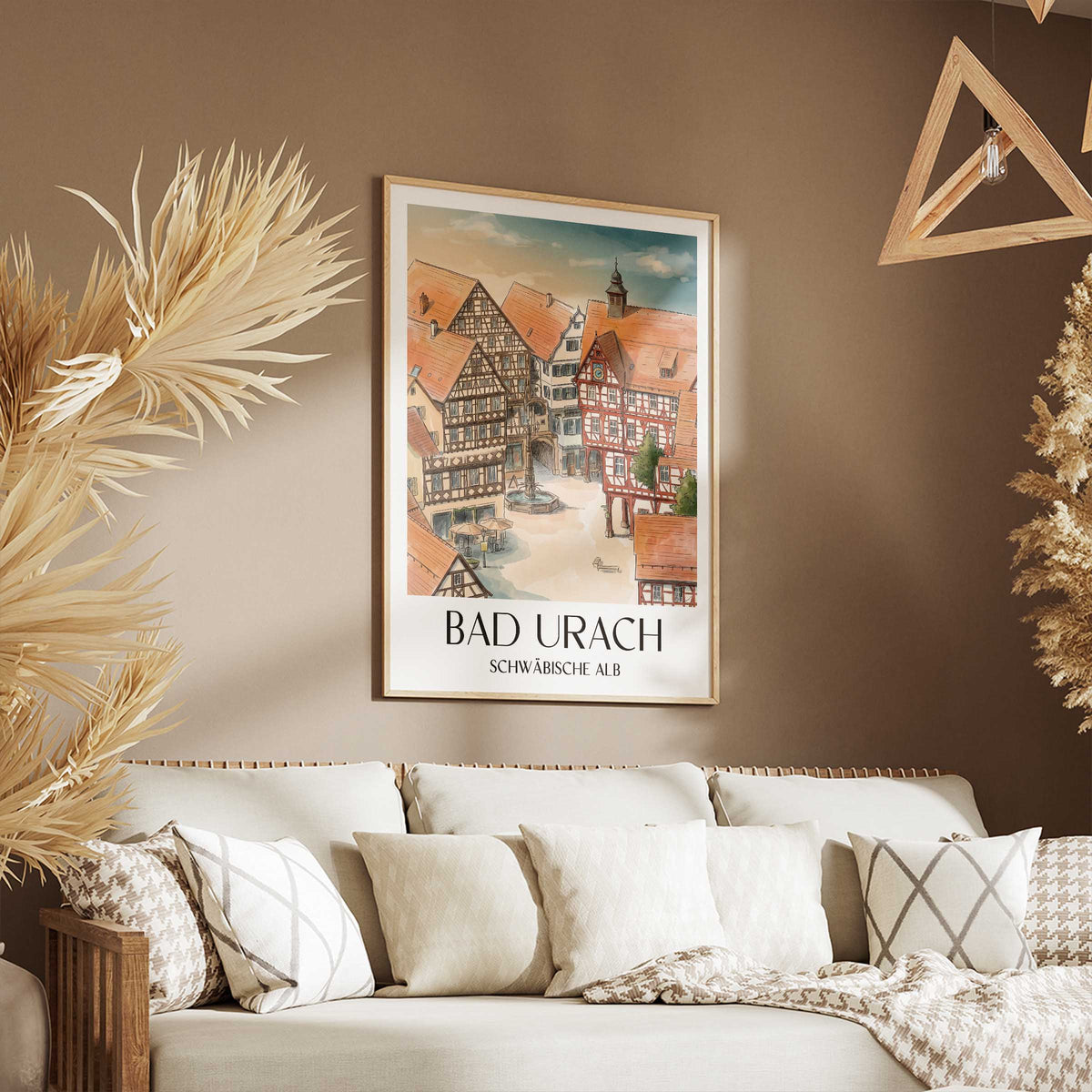 bad-urach-schwäbische-alb-deutschland-poster-aquarell