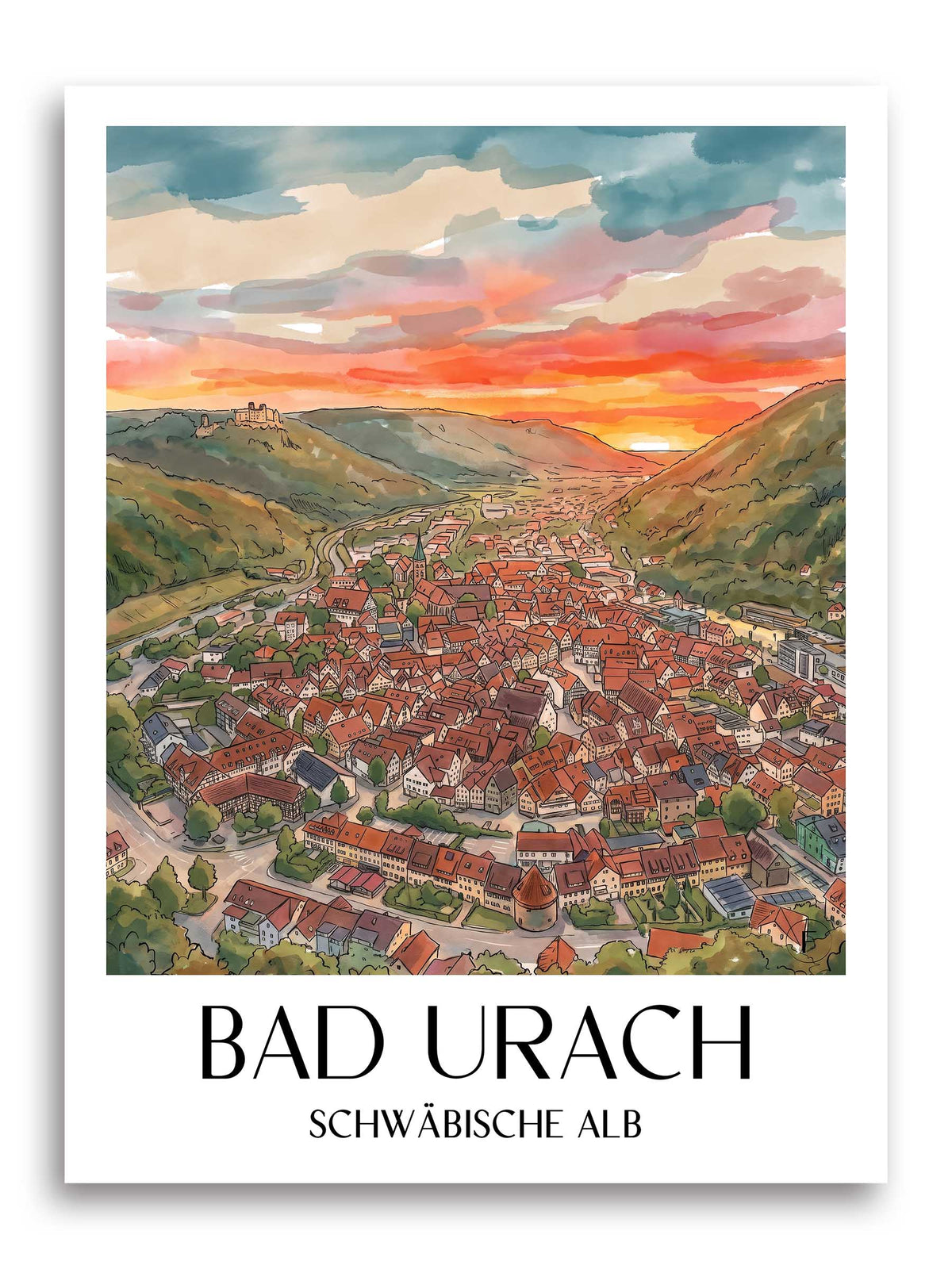 bad-urach-schwäbische-alb-deutschland-poster-aquarell