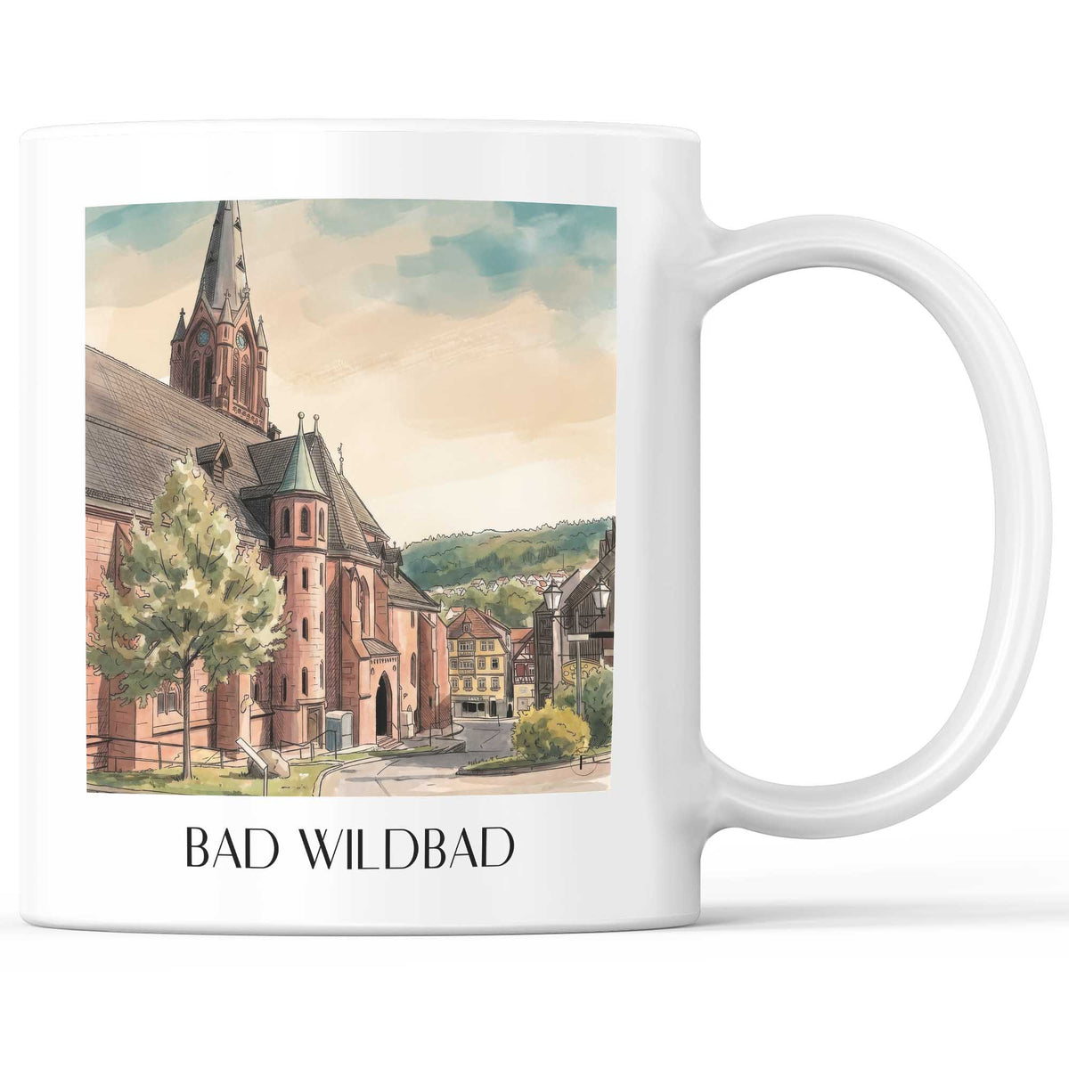 Bad Wildbad Kaffeebecher - Nordschwarzwald - Deutschland Becher - Kaffeetasse im Aquarell Stil - favplace