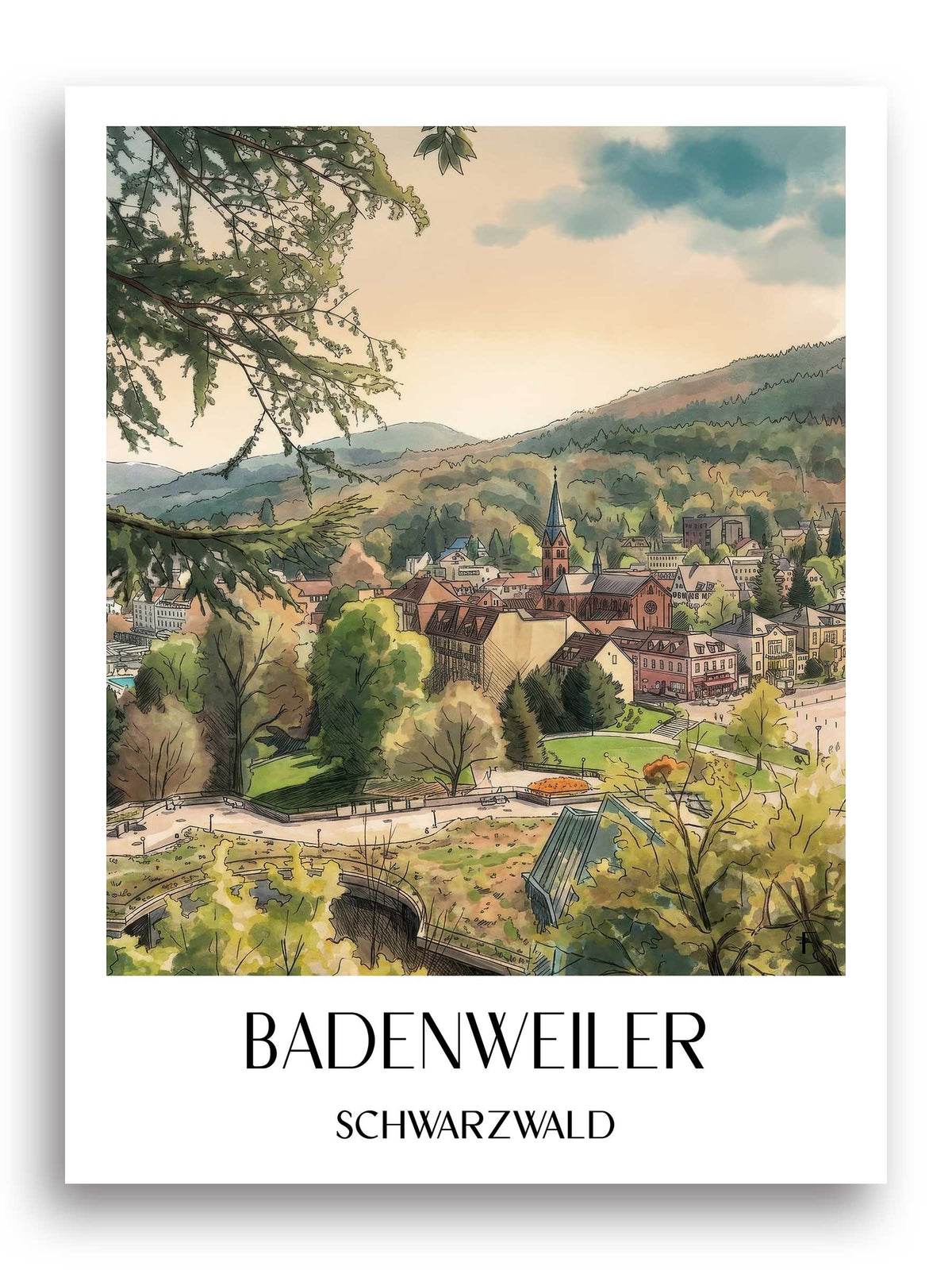 badenweiler-schwarzwald-deutschland-poster-aquarell