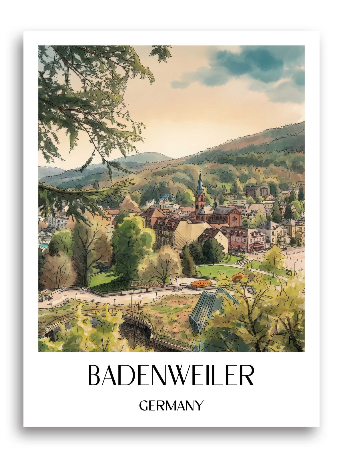 Badenweiler Poster - Schwarzwald - Deutschland Kunstdruck - Aquarell von A4 bis A1 - favplace