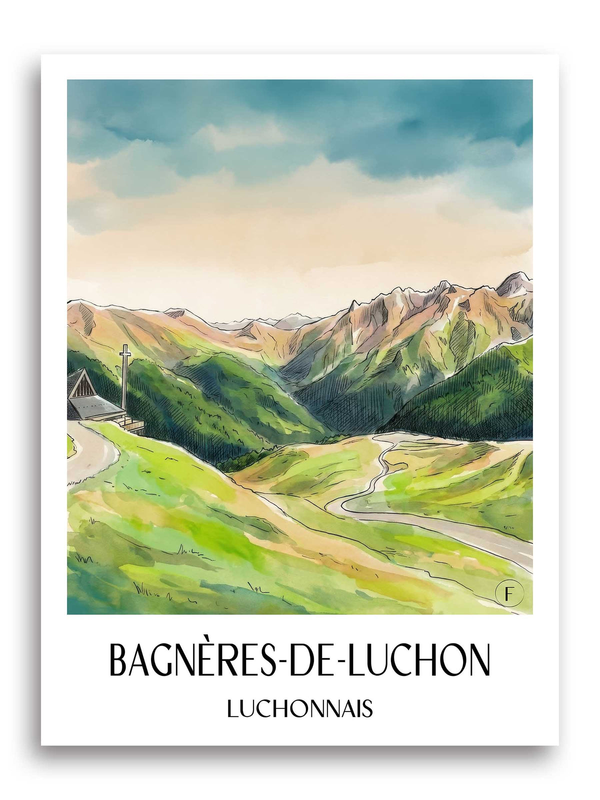 bagnères-de-luchon-luchonnais-frankreich-poster-aquarell