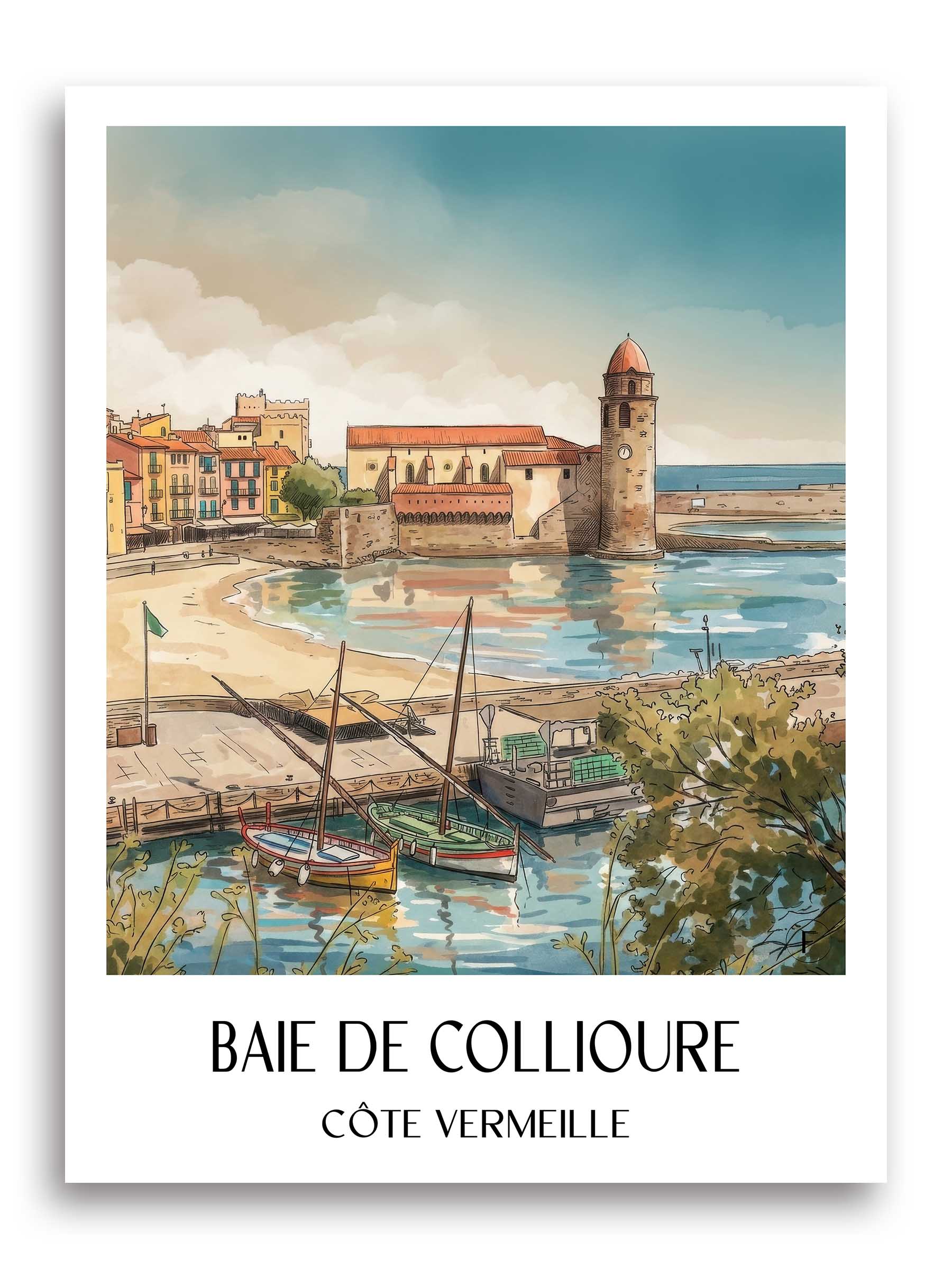 baie-de-collioure-côte-vermeille-frankreich-poster-aquarell