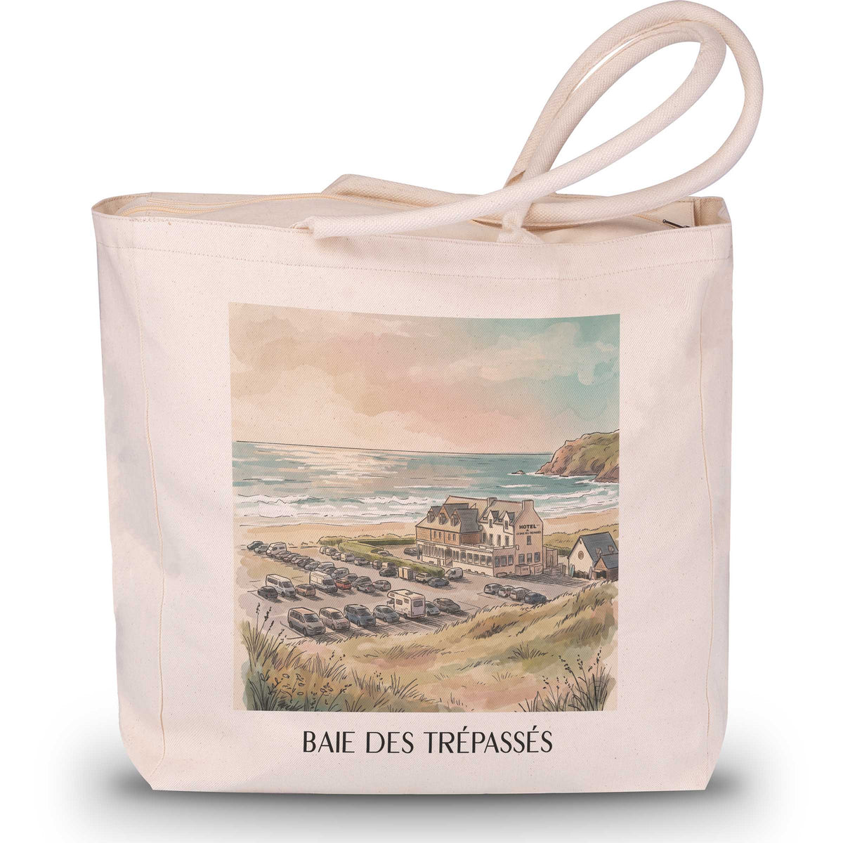 baie-des-trépassés-cap-sizun-frankreich-einkaufstasche-aquarell
