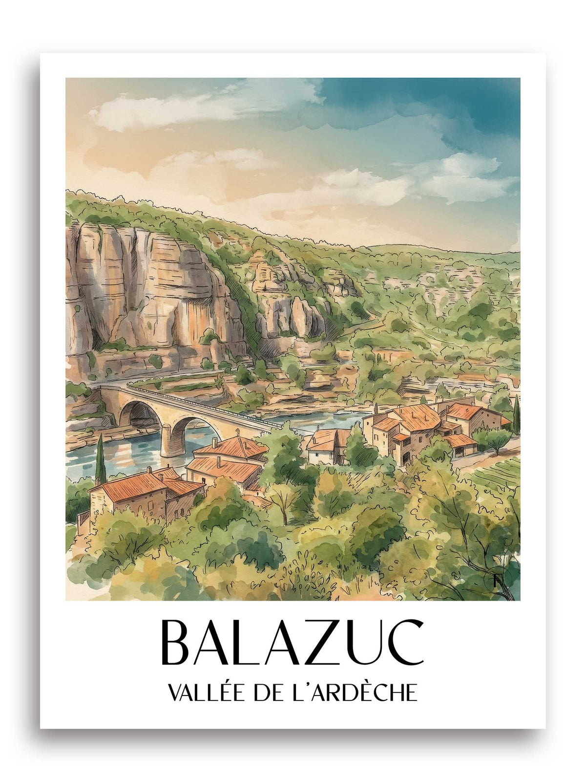 balazuc-vallée-de-l'ardèche-frankreich-poster-aquarell