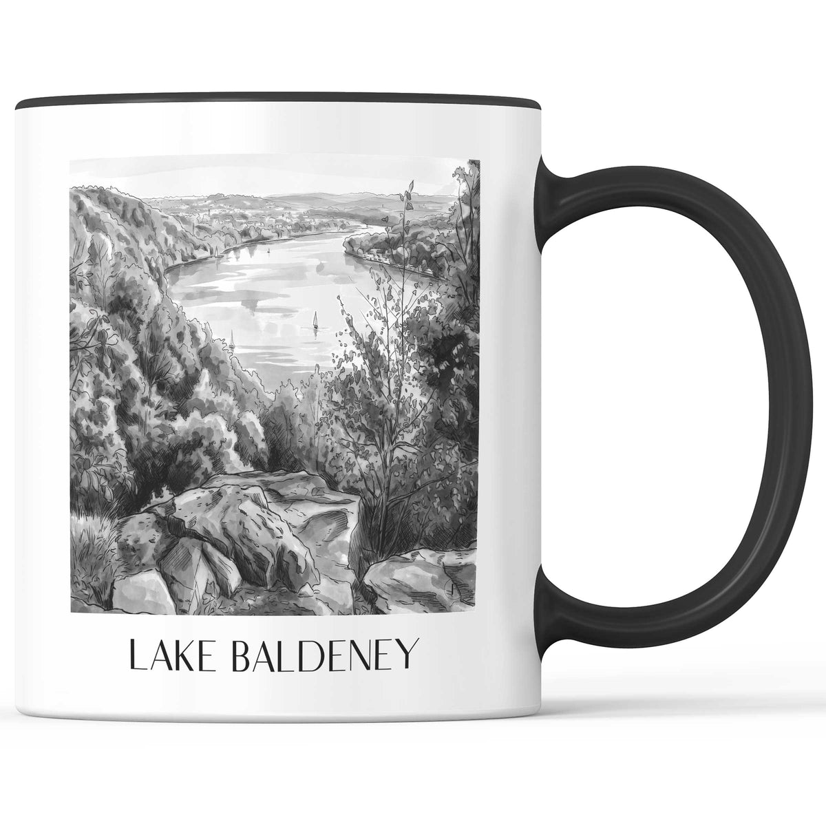 Baldeneysee Kaffeebecher - Essen - Deutschland Becher - Kaffeetasse im Aquarell Schwarz-Weiß Stil - favplace