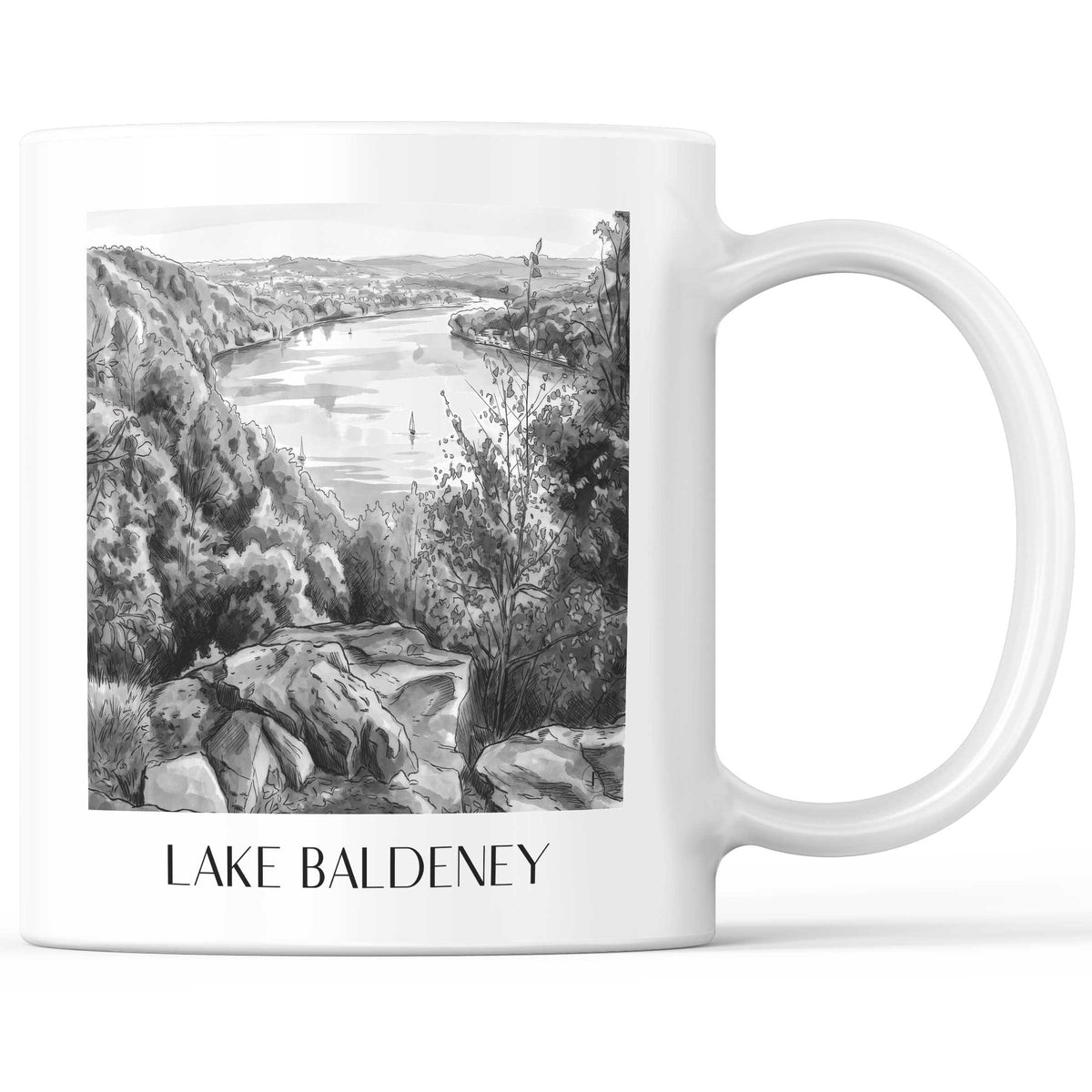 Baldeneysee Kaffeebecher - Essen - Deutschland Becher - Kaffeetasse im Aquarell Schwarz-Weiß Stil - favplace