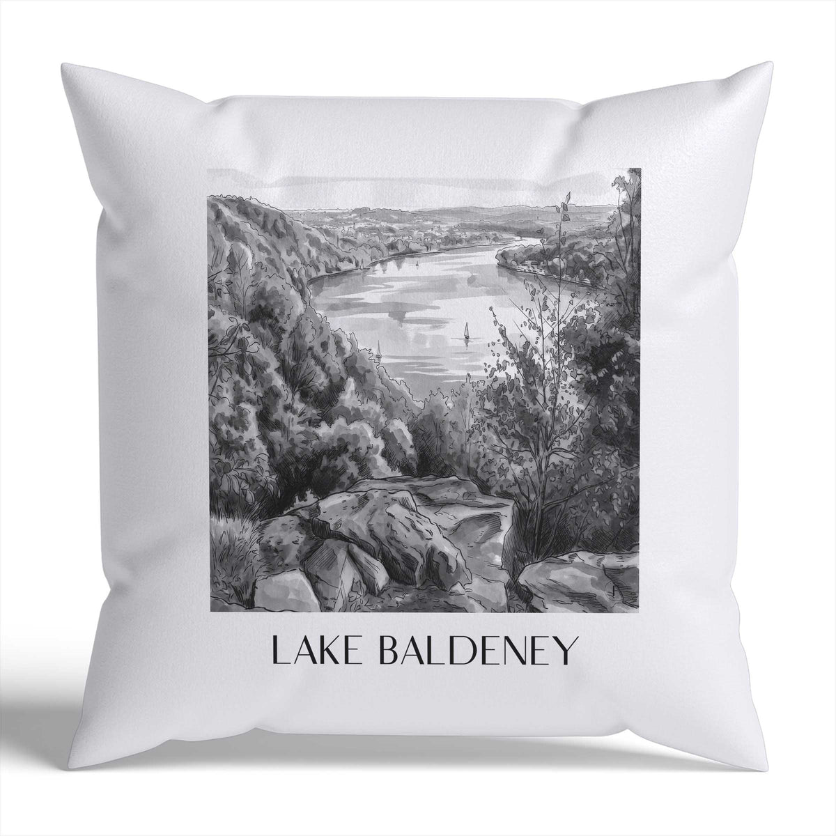 Baldeneysee Kissenhülle - Zierkissen Bezug - Essen - Deutschland Kissen bzw. Kissenbezug im Aquarell Schwarz-Weiß Stil - favplace