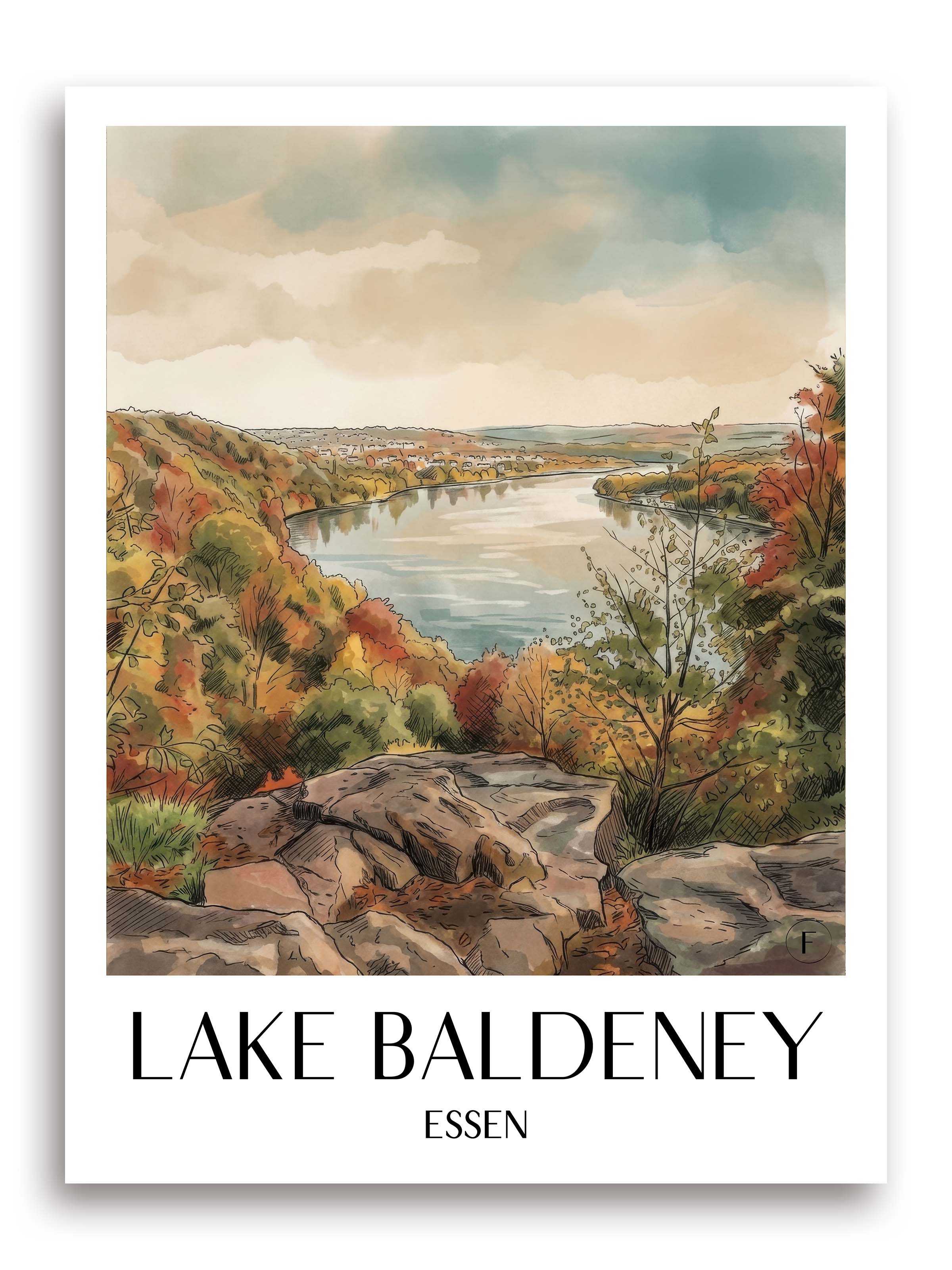 Baldeneysee Poster - Essen - Deutschland Kunstdruck - Aquarell von A4 bis A1 - favplace