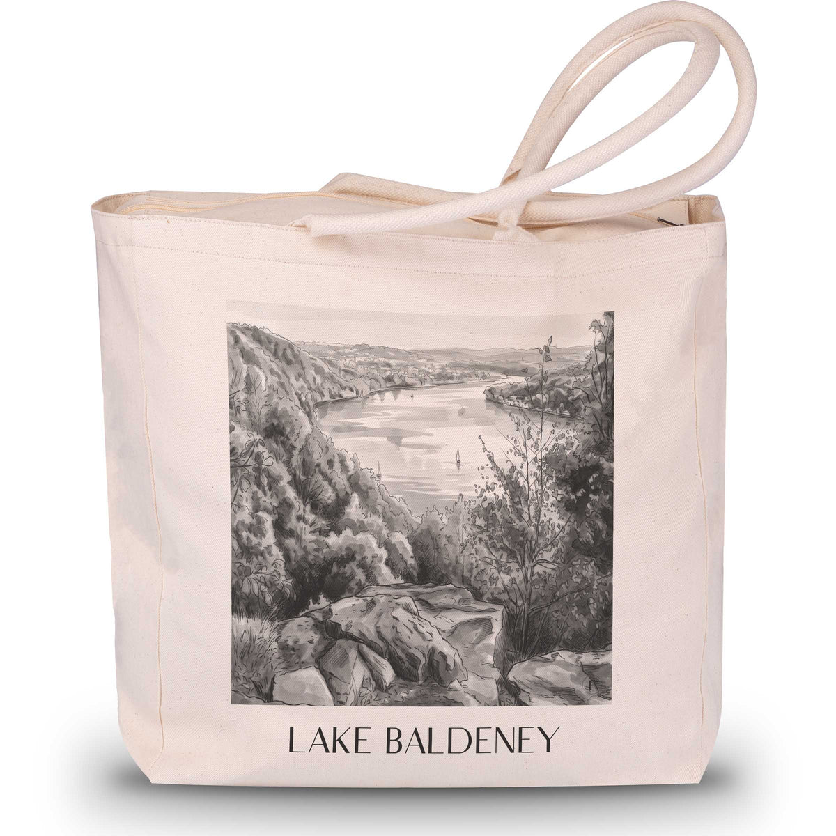 Baldeneysee Shopping Tasche - Essen - Deutschland Tote Bag - Einkaufstasche im Aquarell Schwarz-Weiß Stil - favplace