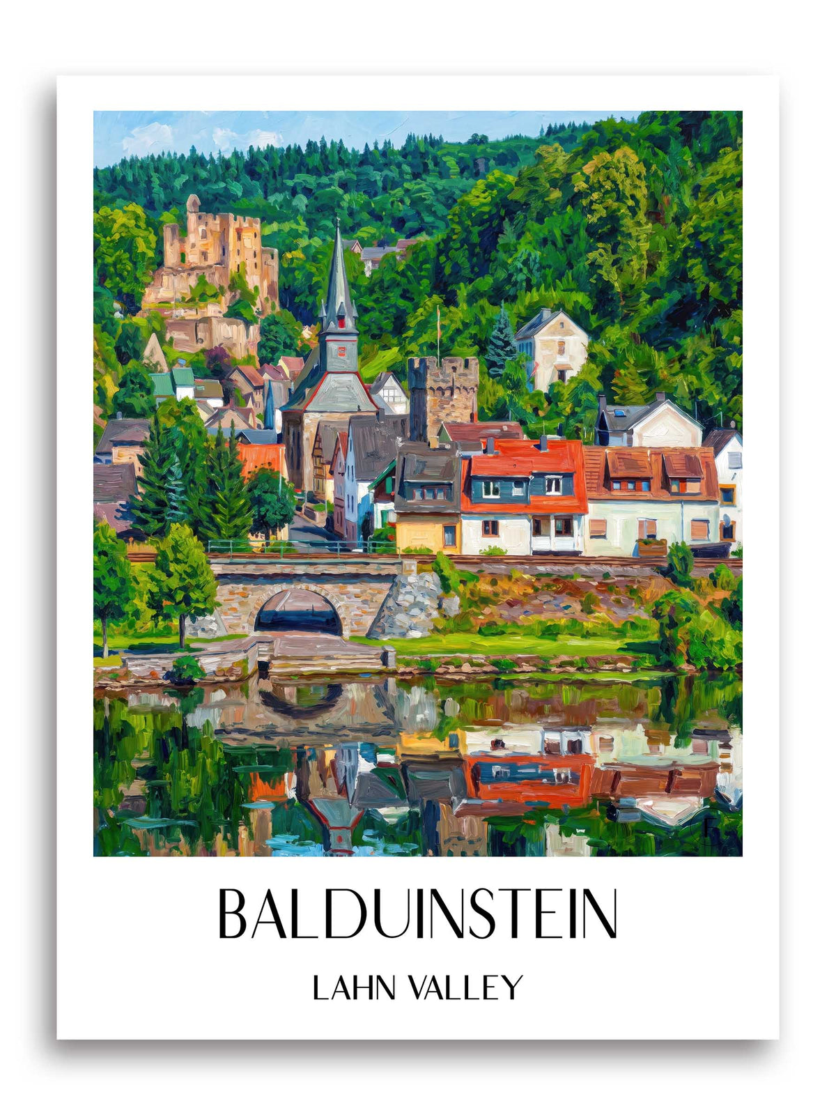 Balduinstein Poster - Lahntal - Deutschland Kunstdruck - Ölgemälde von A4 bis A1 - favplace