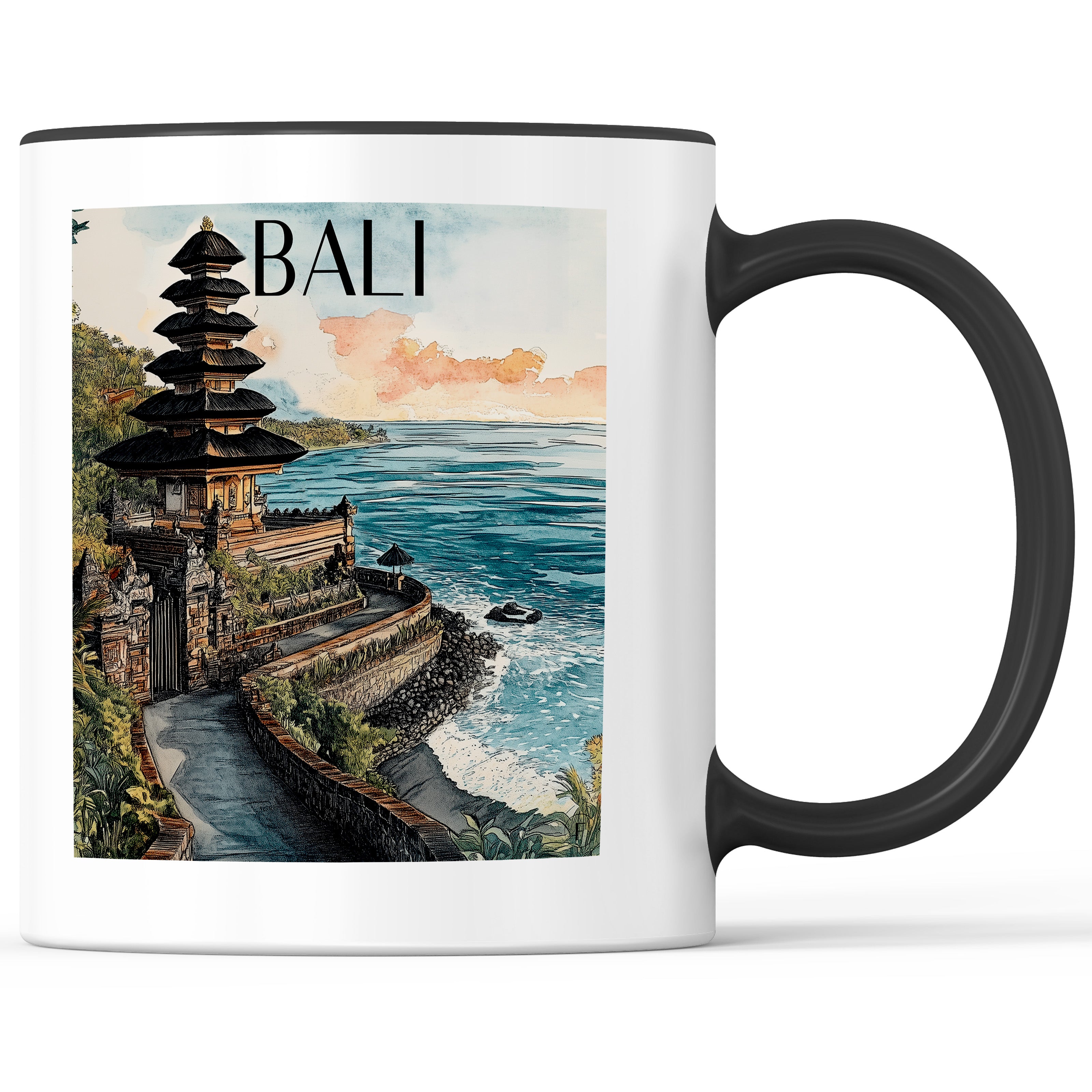 Bali - Indonesien Becher - Kaffeetasse im Aquarell Stil - favplace