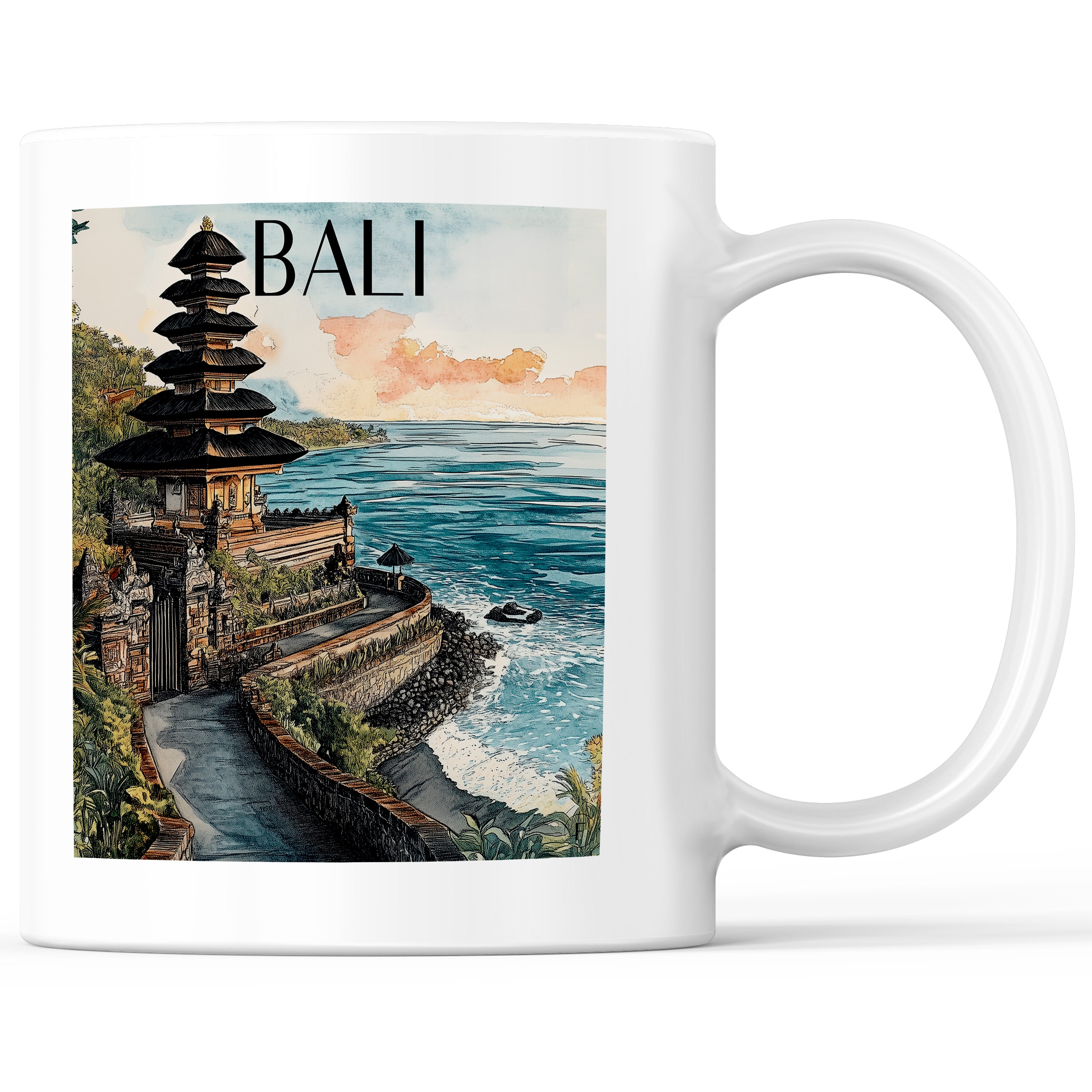 Bali - Indonesien Becher - Kaffeetasse im Aquarell Stil - favplace