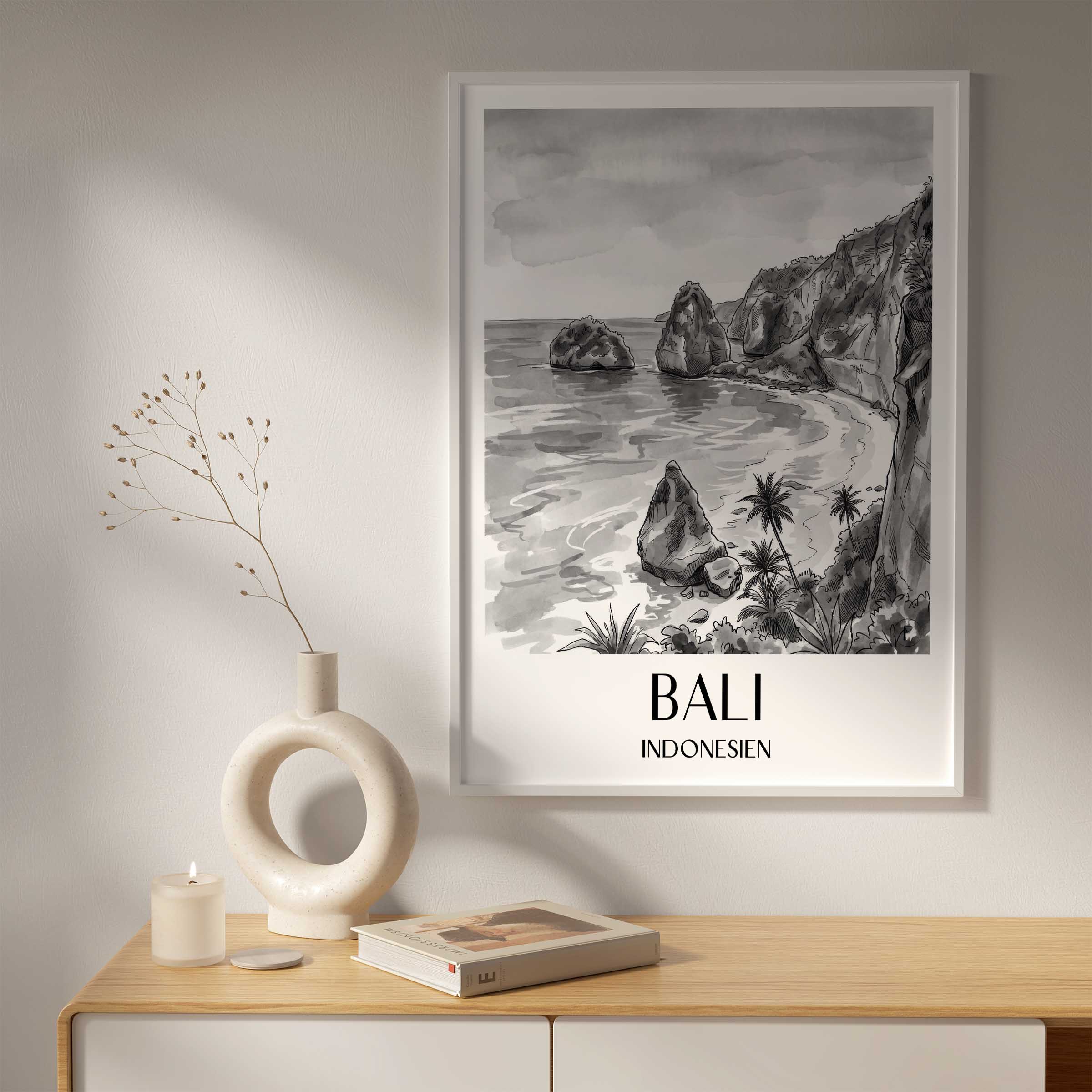 bali-indonesien-poster-aquarell-schwarz-weiss