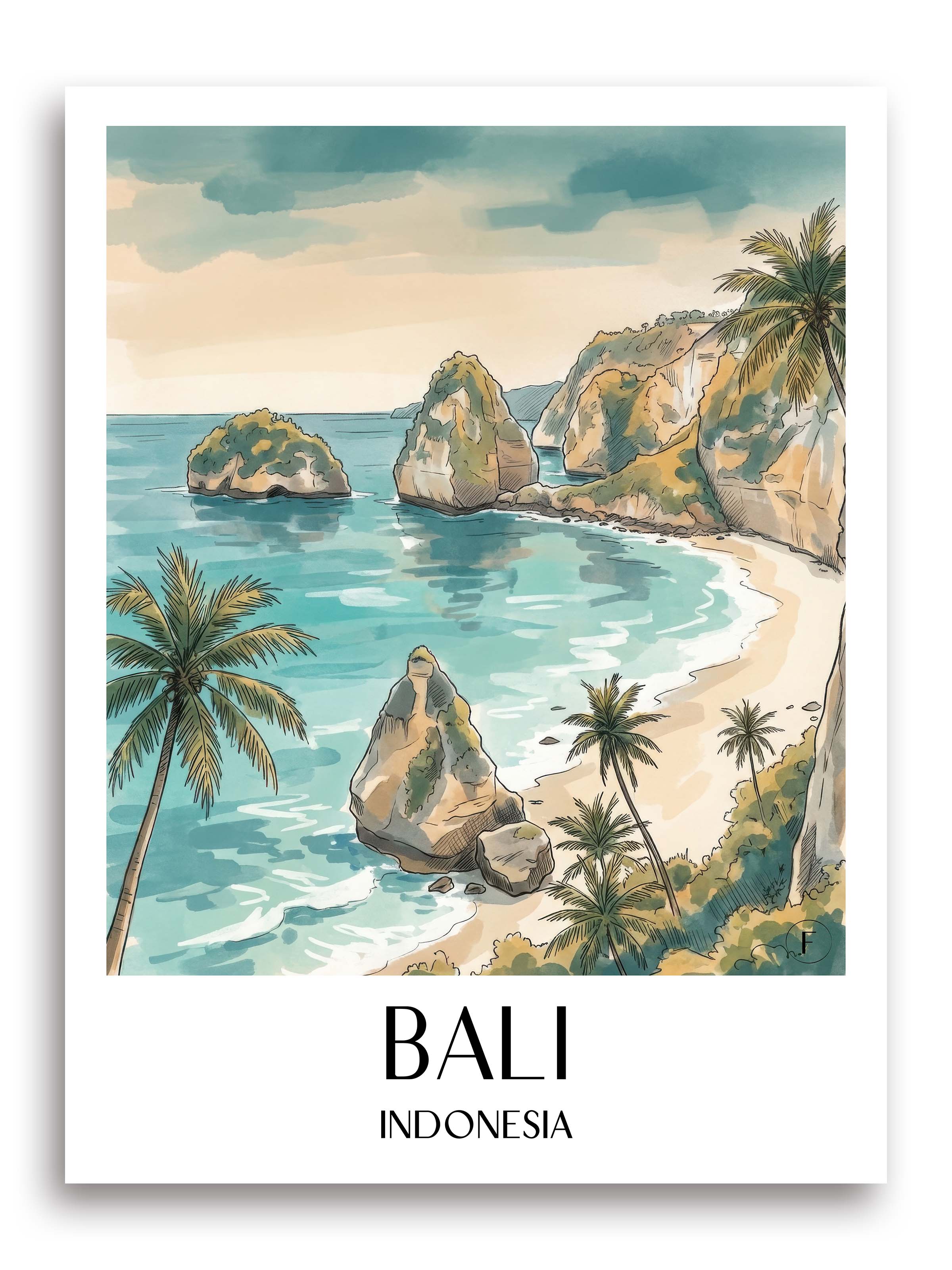 Bali Poster - Indonesien Kunstdruck - Aquarell von A4 bis A1 - favplace