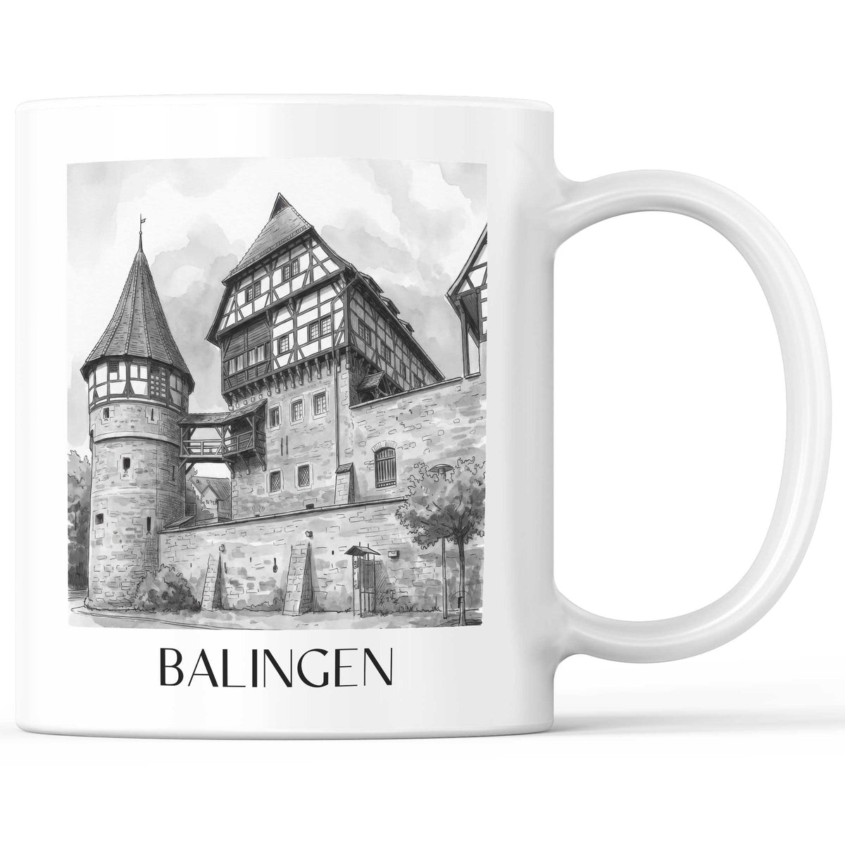 Balingen - Deutschland Becher - Kaffeetasse im Aquarell Schwarz-Weiß Stil - favplace