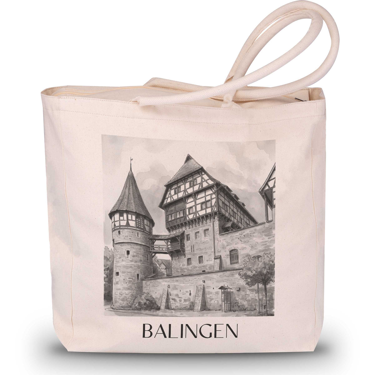 Balingen - Deutschland Tote Bag - Einkaufstasche im Aquarell Schwarz-Weiß Stil - favplace