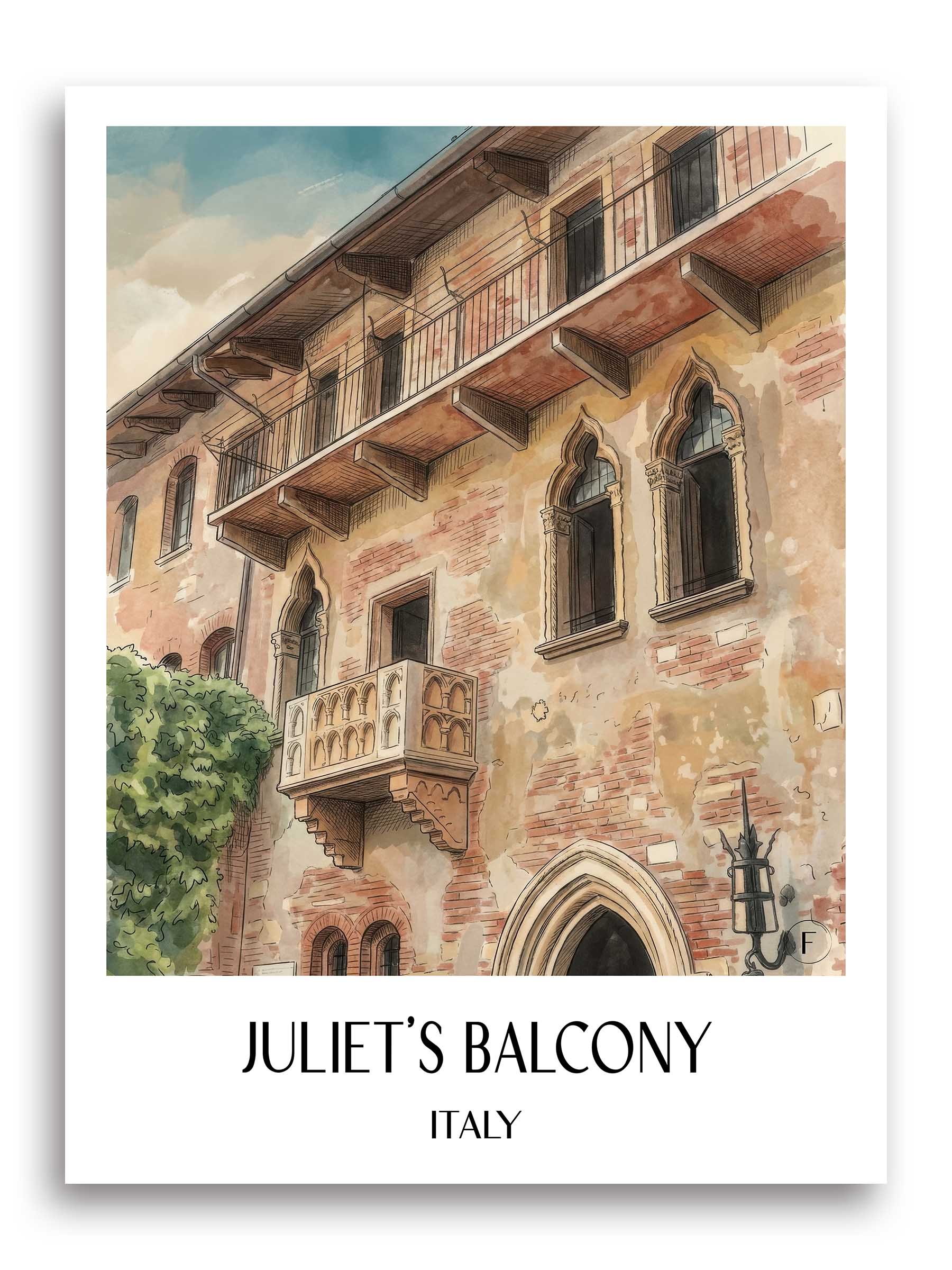Balkon der Julia Poster - Verona - Italien Kunstdruck - Aquarell von A4 bis A1 - favplace