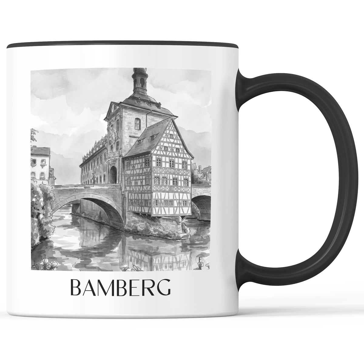 Bamberg - Deutschland Becher - Kaffeetasse im Aquarell Schwarz-Weiß Stil - favplace