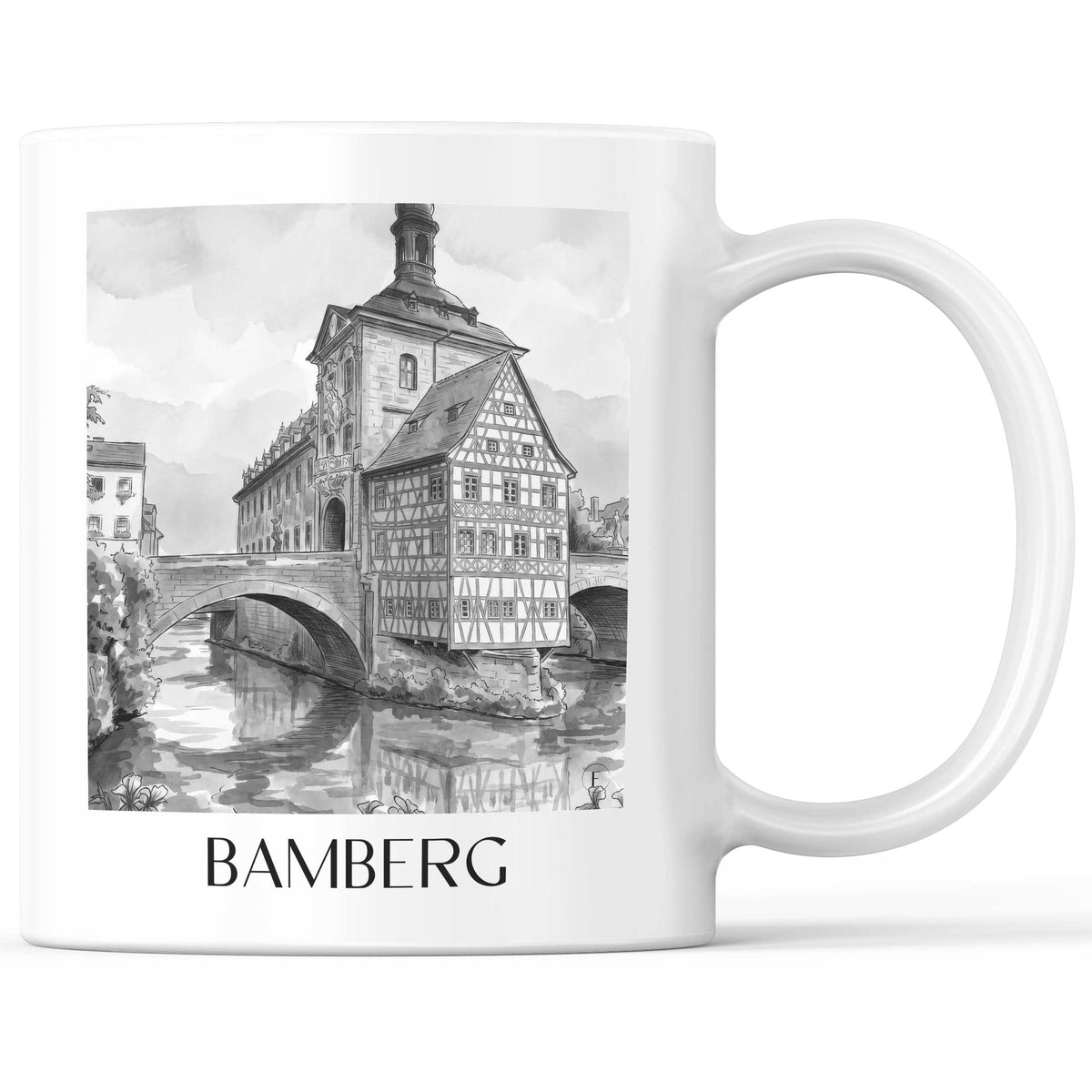 Bamberg - Deutschland Becher - Kaffeetasse im Aquarell Schwarz-Weiß Stil - favplace