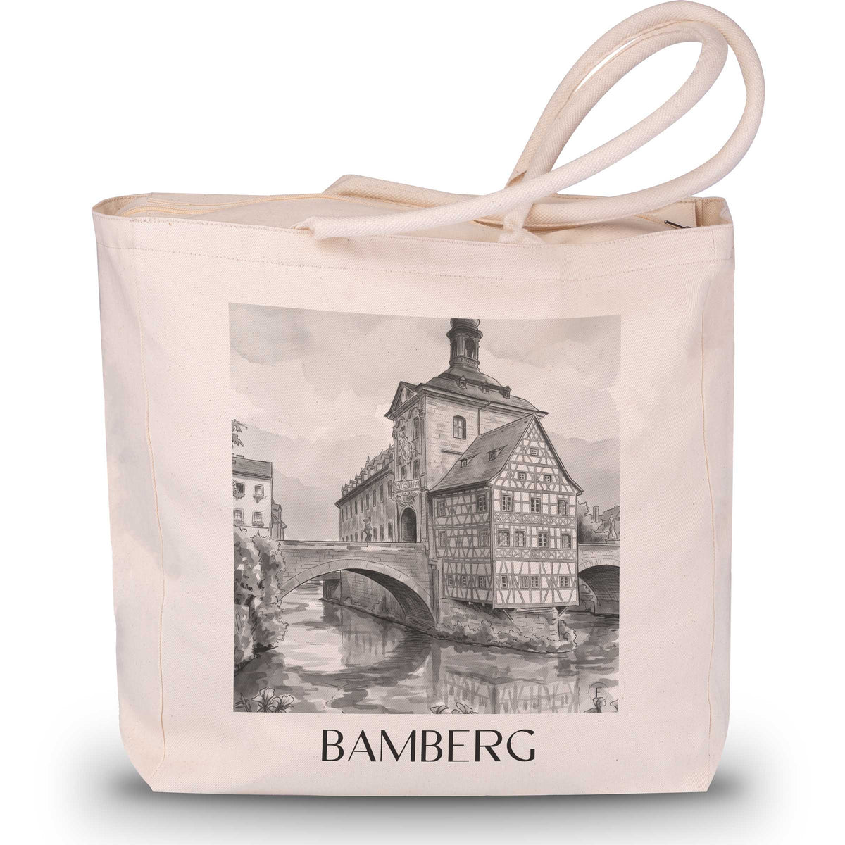 Bamberg - Deutschland Tote Bag - Einkaufstasche im Aquarell Schwarz-Weiß Stil - favplace